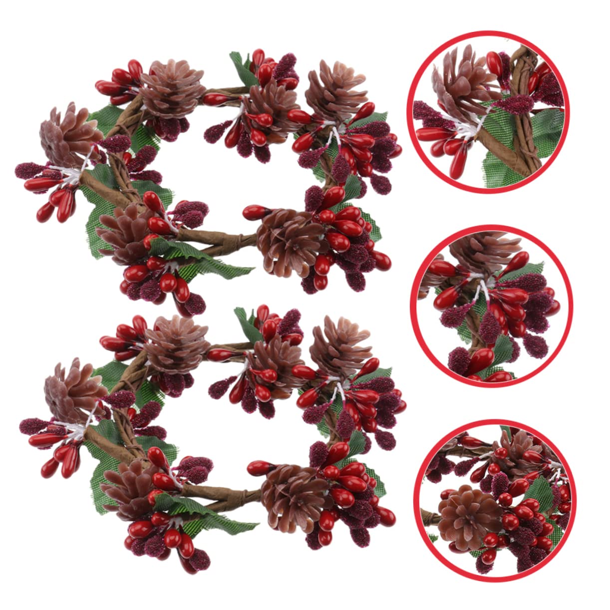 Cabilock 5 Sätze Kranz Weihnachten Rahmen Ornamente Weihnachten Beeren Tannenzapfen Künstliche Girlande Dekorationen Frohe Banner Berry Kerze Ringe 2 Stück * 5