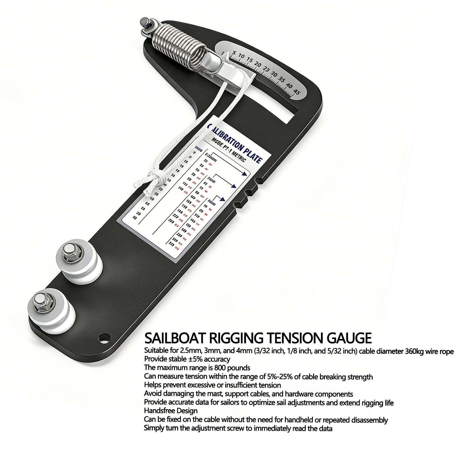 Elprico Medidor de Tensión para Aparejos de Veleros, Medidor de Tensión de Cable de Aleación de Aluminio con Precisión de ±5% y Diseño Manos Libres, para Cables Marinos de 2,5 Mm, 3 Mm y 4
