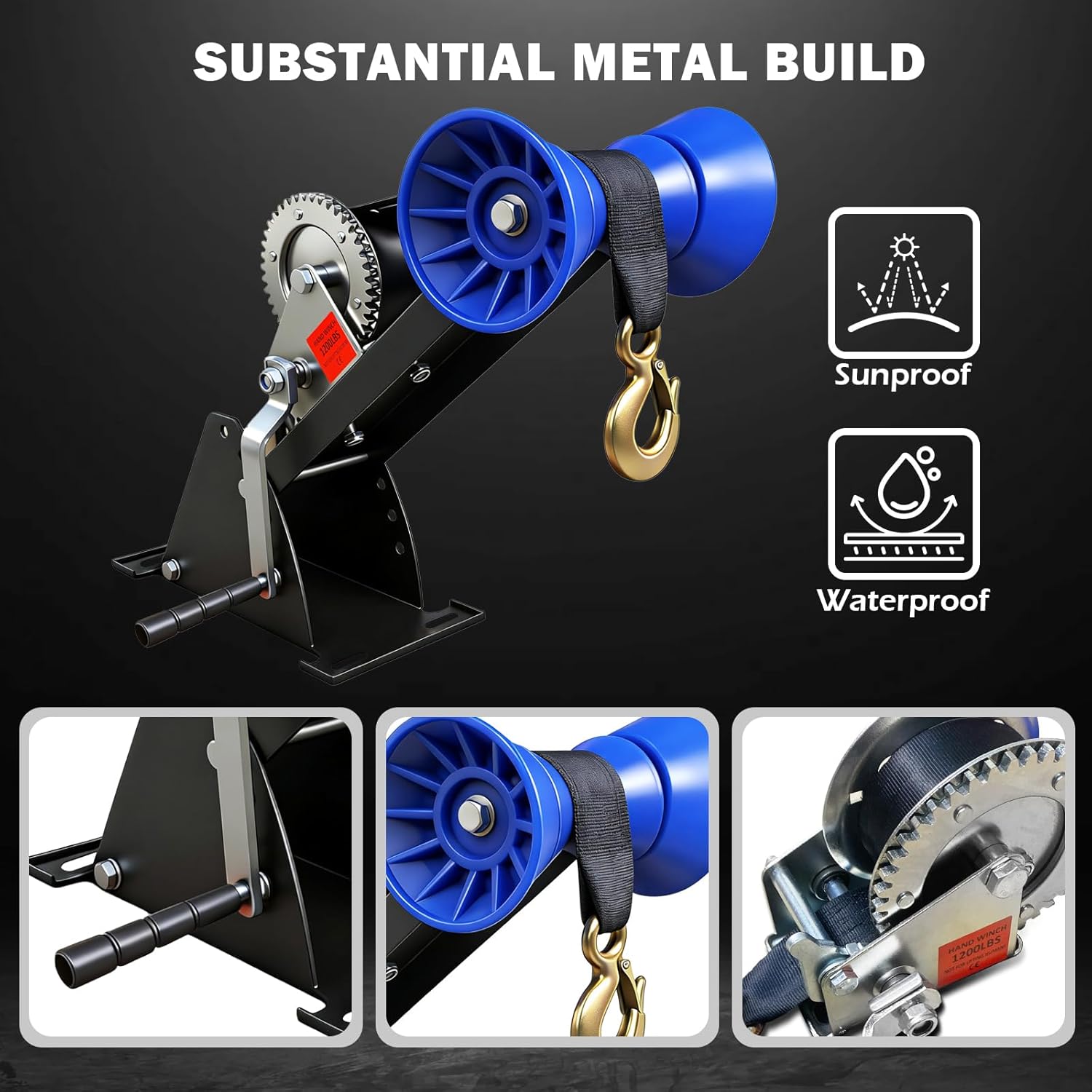 1200LB Boat Trailer Winch Stand with Galvanized Adjustable Mount Post & Roller - Fits 3" to 4" W x 4" H Trailer Tongue, Includes Ratchet Winch Kit