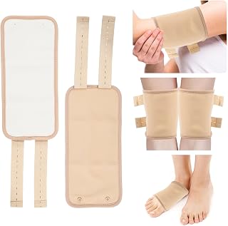 2 PCS Castor Oil Packs for Knees,Reusable Castor Oil Pack Wrap Organic Cotton with Adjustable Elastic Strap,Castor Oil Pack for Legs Feet Arms Neck Calf Pain Relief (Castor Oil Not Included) (Khaki)