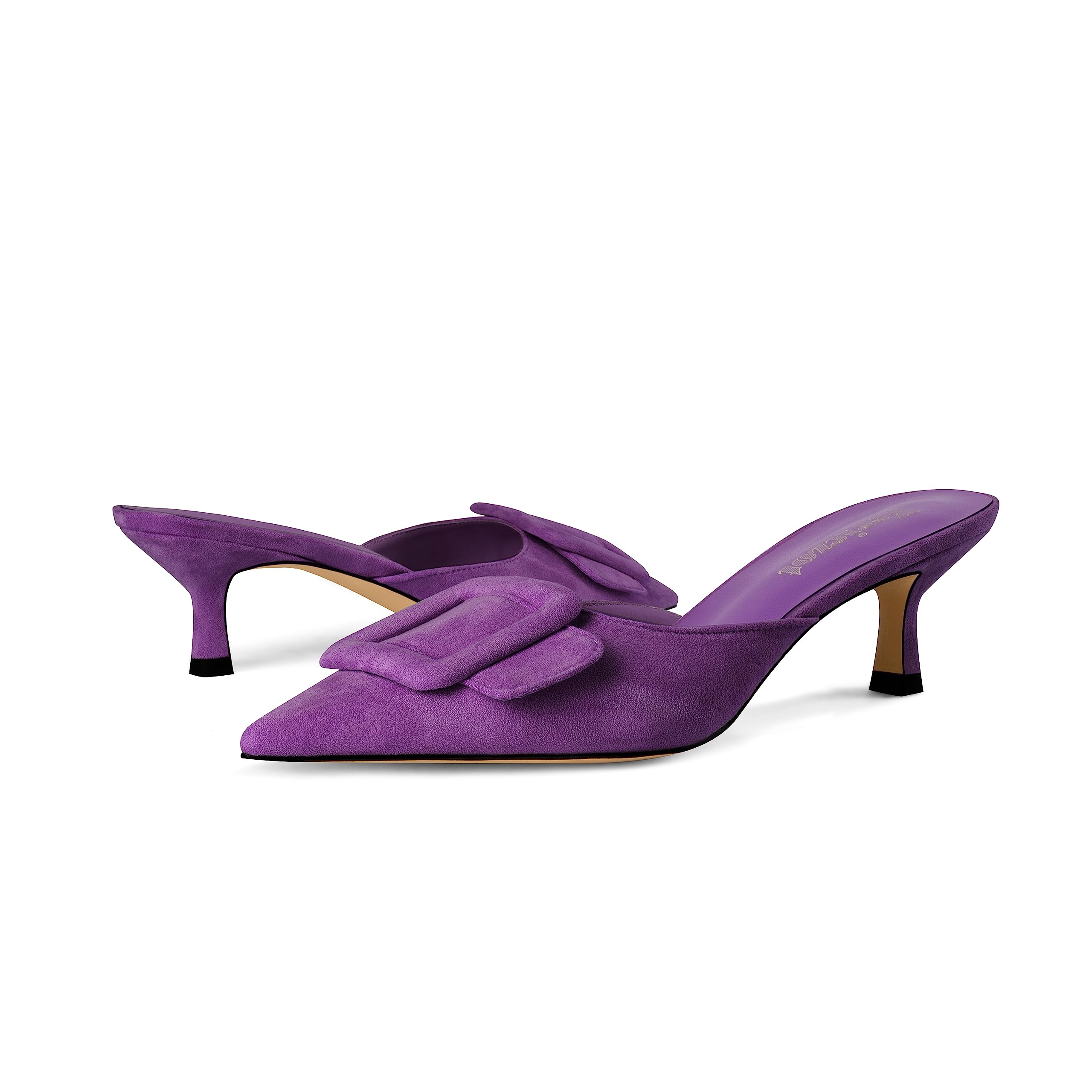 Fericzot Mules for Women,Slingback Buckle Pumps Pointed Toe slippers Kitten Heels Shoes Slides Backless Dress Sandals