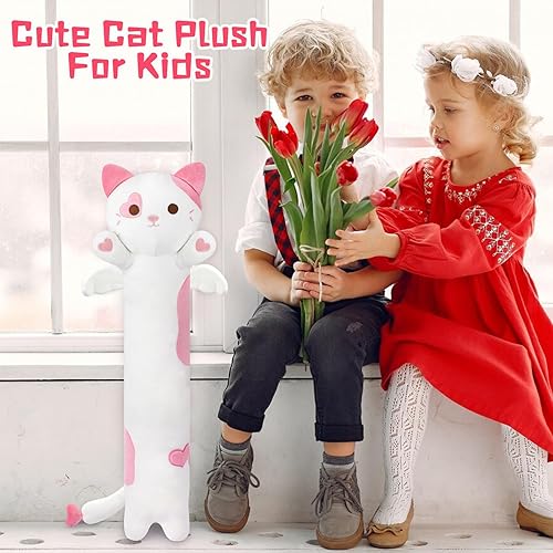 Miniatura 5 de Almohada larga de felpa para el cuerpo, almohada suave de peluche de gato de 22 pulgadas, bonita almohada de peluche de gatito, juguetes para niños,