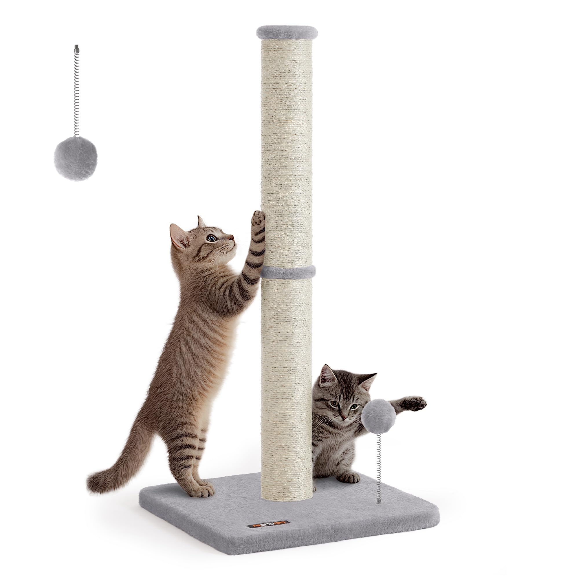 Feandrea Kratzbaum, 85 cm hoch, Kratzsäule, Katzenbaum, Kratzstamm für Kätzchen und Normale ausgewachsene Katzen, Sisalstamm, mit Plüschball und Glocke, Taubengrau PCA040G01