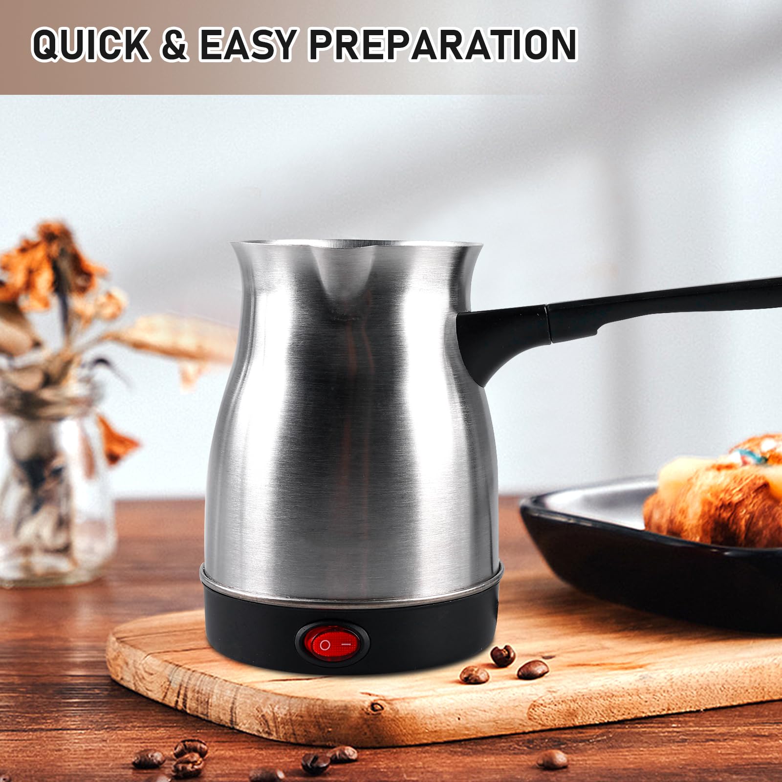 Vegena Elektrische Türkische Kaffeemaschine,800 Ml 800W Elektrische Kaffeekanne,Electric Turkish Coffee Pot,Elektrische Türkische Kaffeekanne Für Zuhause,Büro,Camping,Edelstahl