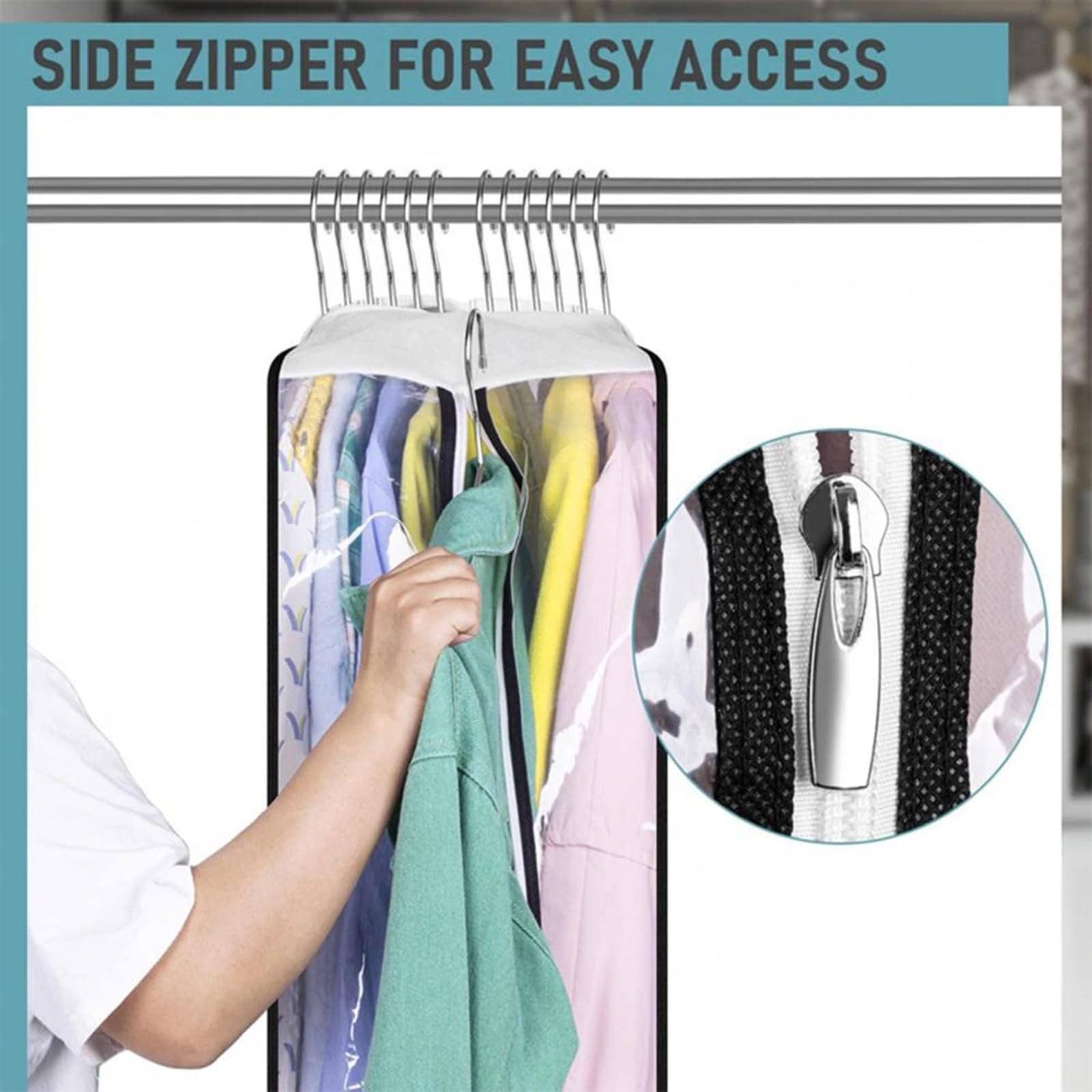 Fundas para Ropa Paquete de 3 Bolsas para Ropa Totalmente Transparentes Bolsas dArmario con Refuerzos y Cremalleras Laterales para Trajes, Abrigos, Vestidos, 102 X 60 X 25,5 cm, Transparente