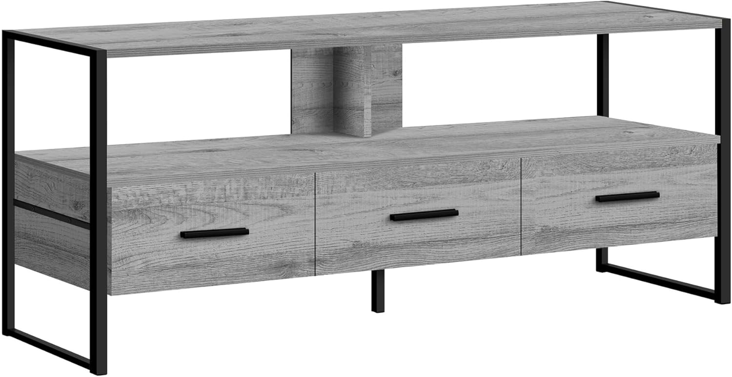 Monarch Specialties I 2617 Tv Stand, 48 Inch, Console, Media Entertainment Center, Storage Drawers, Living Room, Bedroom, Laminate, Metal, Grey, Black