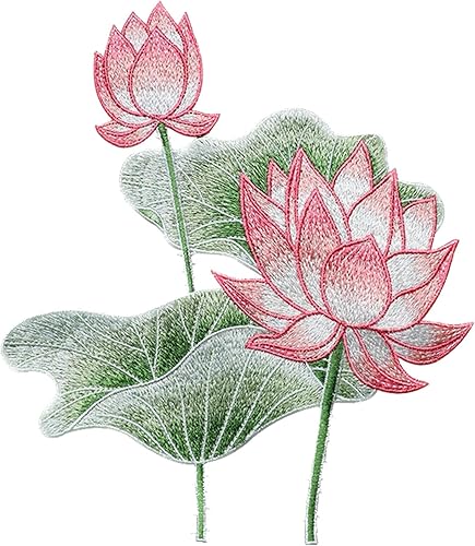 Parche de loto rosa, parche de flores para coser bordado, aplique floral para ropa de bricolaje, jeans, manualidades de costura