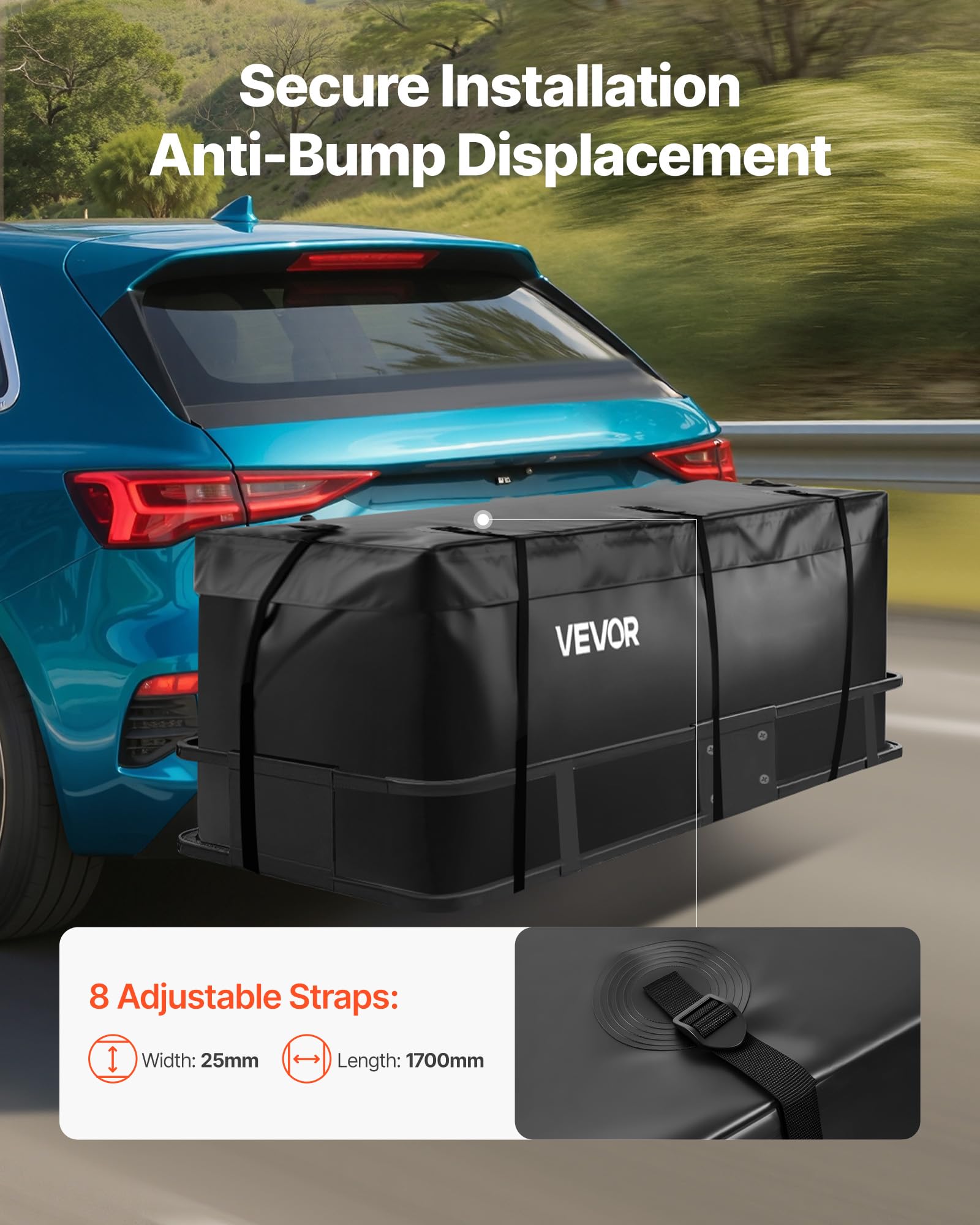 VEVOR Borsa da Trasporto per Gancio di Traino 1520 x 607 x 610 mm Borsa da Carico Resistente per Stoccaggio sul Cassone del Camion con 8 Cinghie Rinforzate, per Cestini da Gancio per Auto e Furgoni