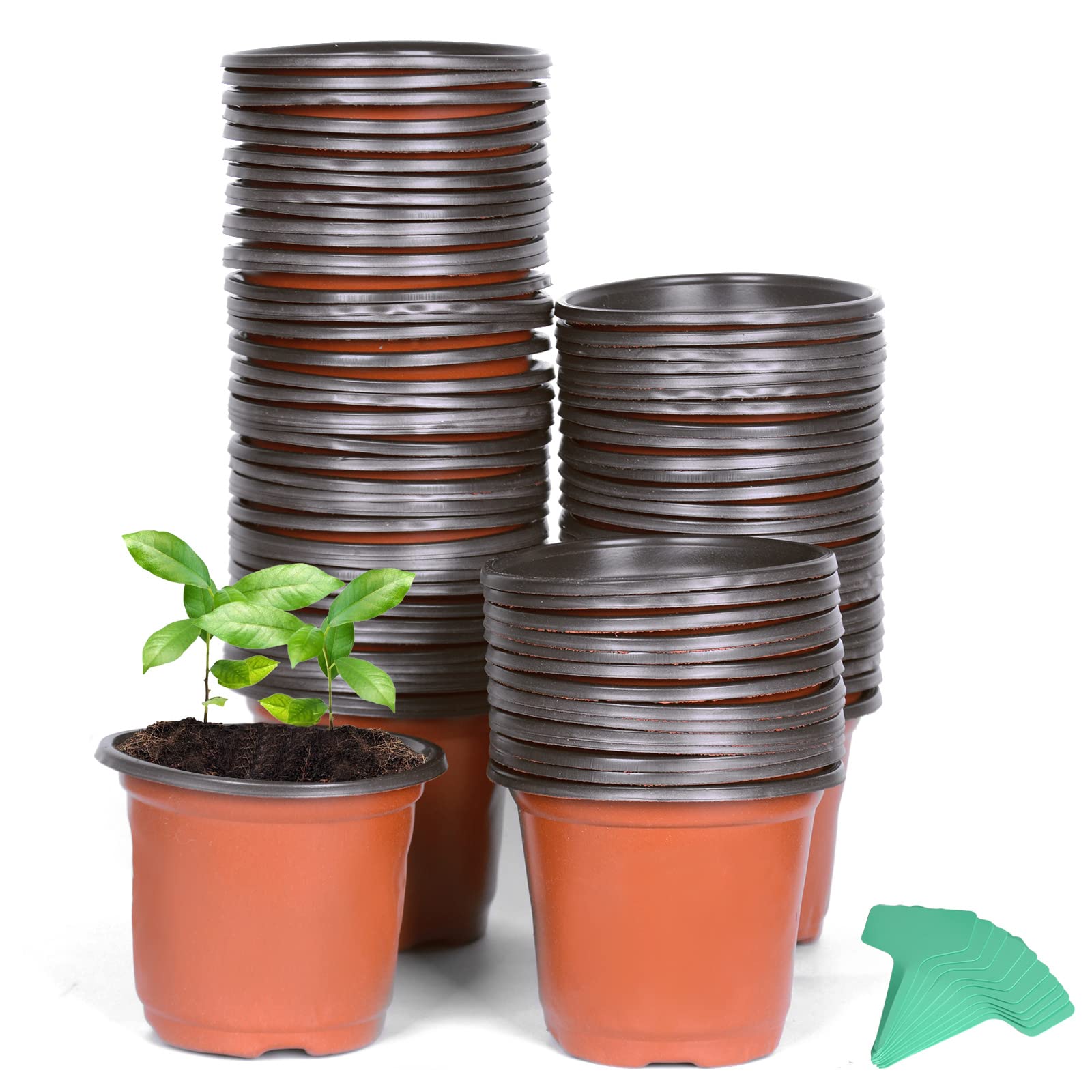 Cymax8 Piece Plastic Planters Indoor Flower Plant Pots with 8Pcs Planter Lable,Modern Decorative Gardening Containers for All House Plants, Herbs,Foliage Plant,and Seeding Nursery(4.7", 8 Colors)