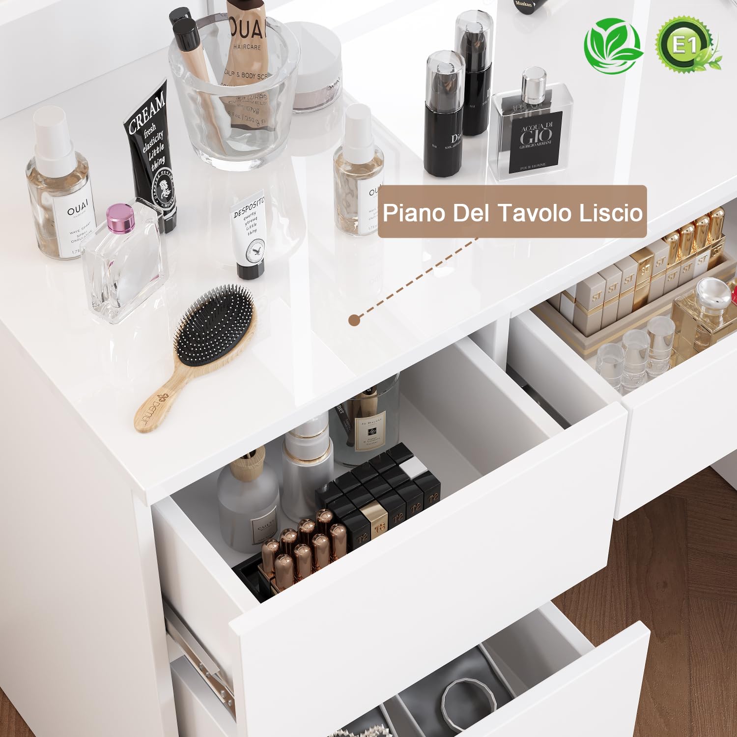Devoko Toeletta da Trucco con 7 Cassetti, Postazione Trucco con Specchio a LED, Luminosità Regolabile,Tavolo da Toeletta con 4 Ripiani Aperti,per la Camera da Letto, Bianco