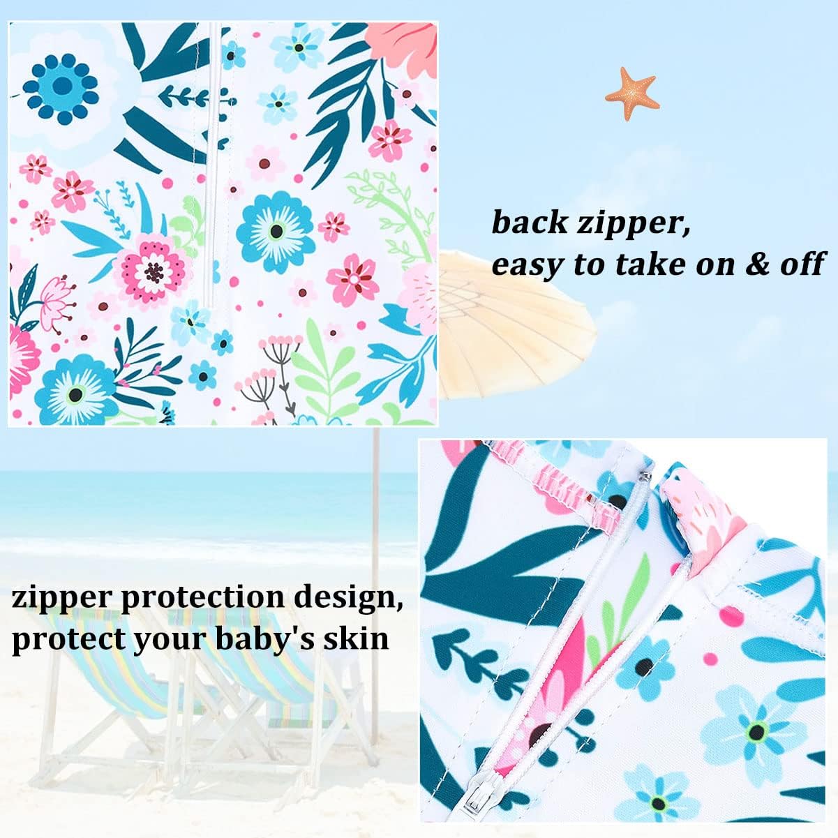 Miniatura 4 de UNICOMIDEA Traje de baño de manga larga con volantes y protección UPF 50+, traje de baño de una pieza para niñas de 3 a 24 meses