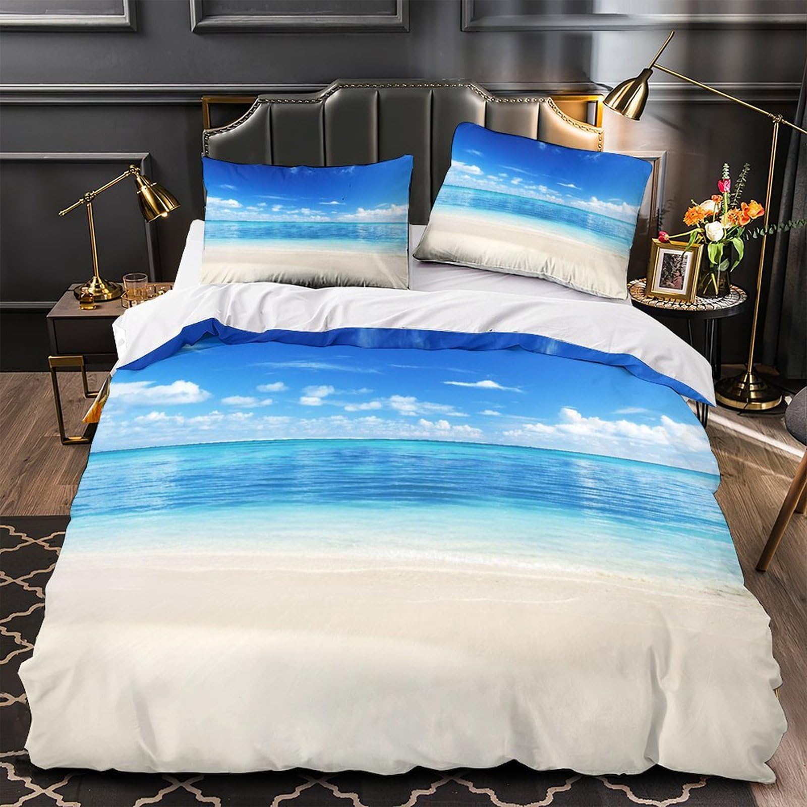 Parure de lit cabanes de plage housse de couette imprimé 3D microfibre pour enfants