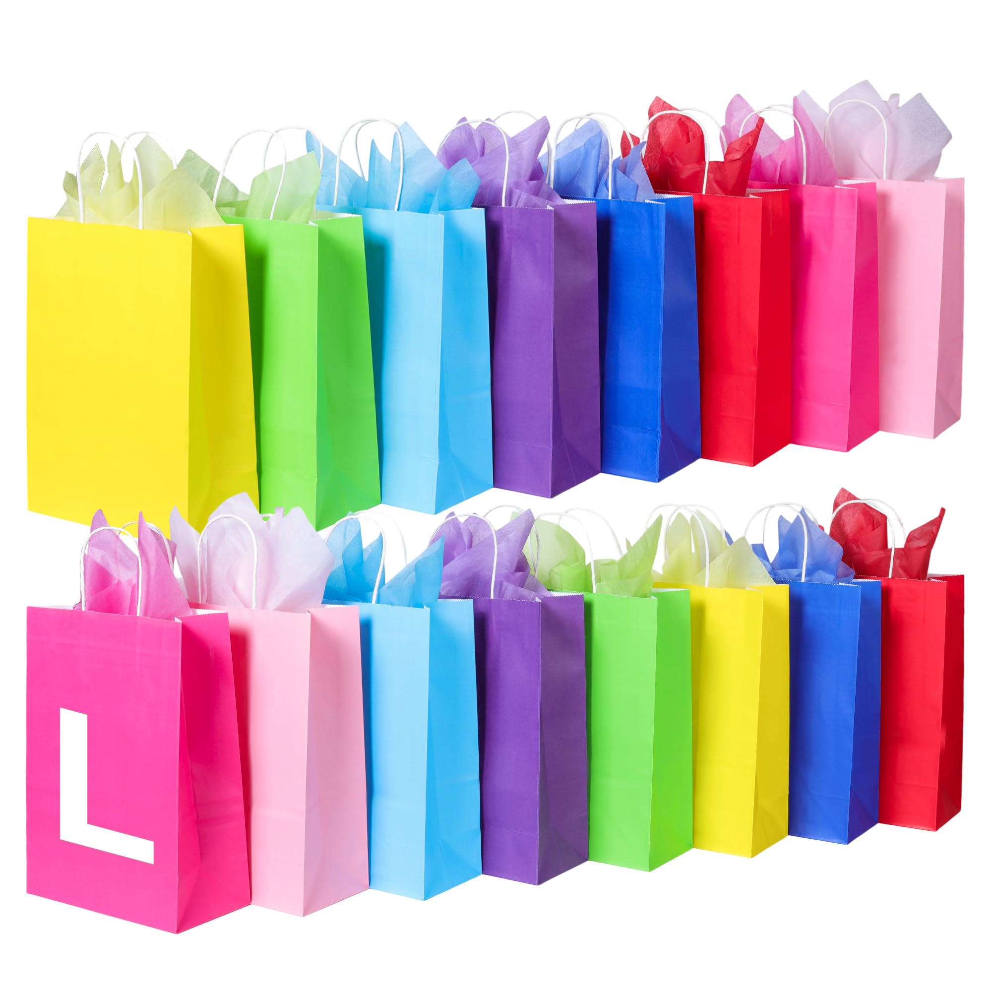 BLEWINDZ 32 Pcs Gift Bags with 32 Tissues, 8 Colors Party Bags with Handles, 13.2" Large Size Rainbow Goodie Bag for Wedding, Birthday, Party Supplies and Gifts