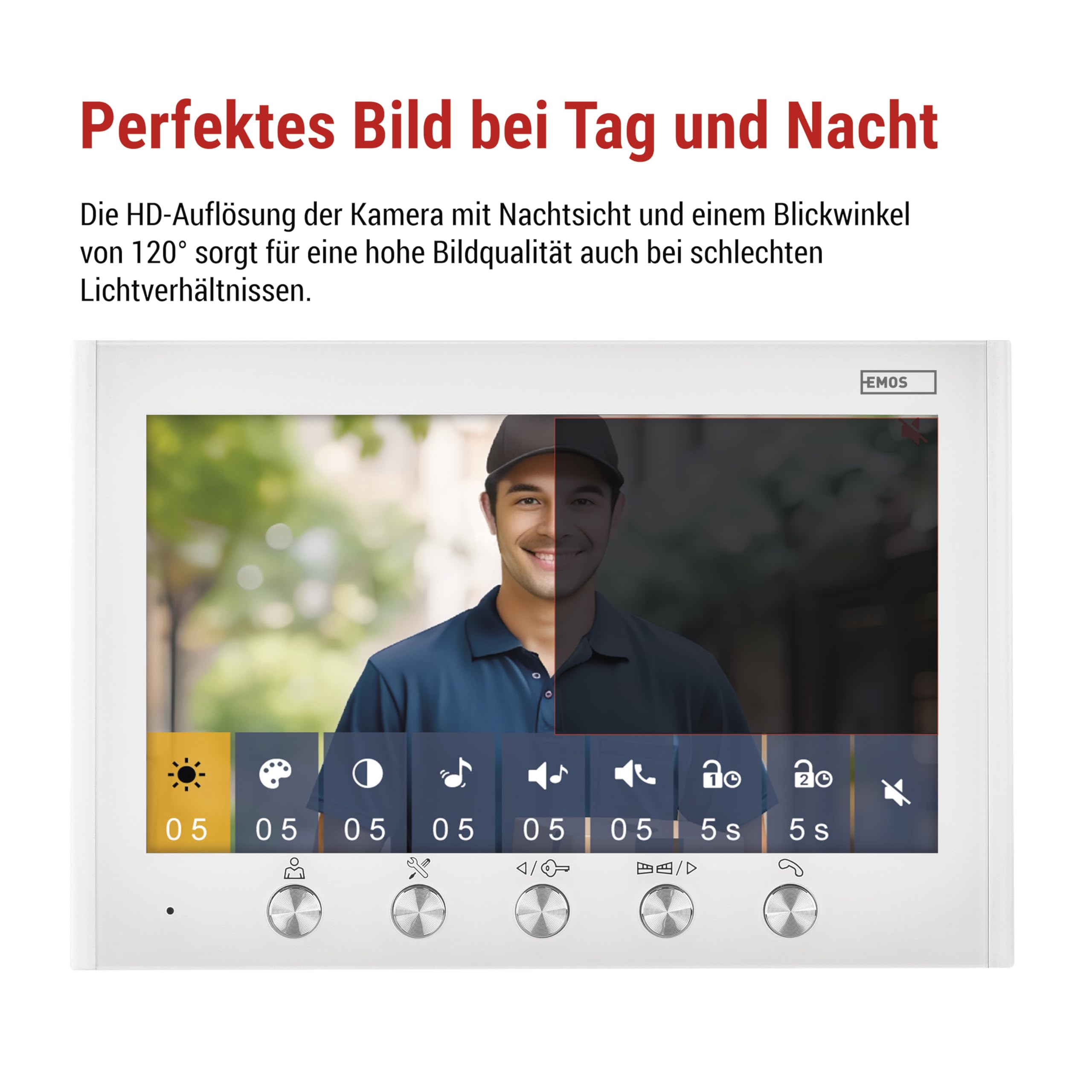 EMOS - Video-Türsprechanlage, 2-Draht-Ausführung - 720p HD Video-Türklingel - wasserdichte Kamera mit Nachtsicht, Monitor mit 7'' Farbdisplay - einfache Drahtinstallation inkl. Netzteil - weiß/silbern
