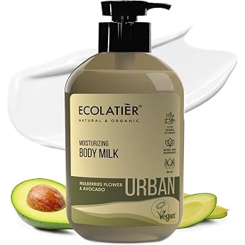 Moisturizing Body Milk - Mulberry & Avocado for Men and Women Body Lotion for Dry Skin Vegan 97.5% Natural Ingredients - 400 ml/Ecolatier