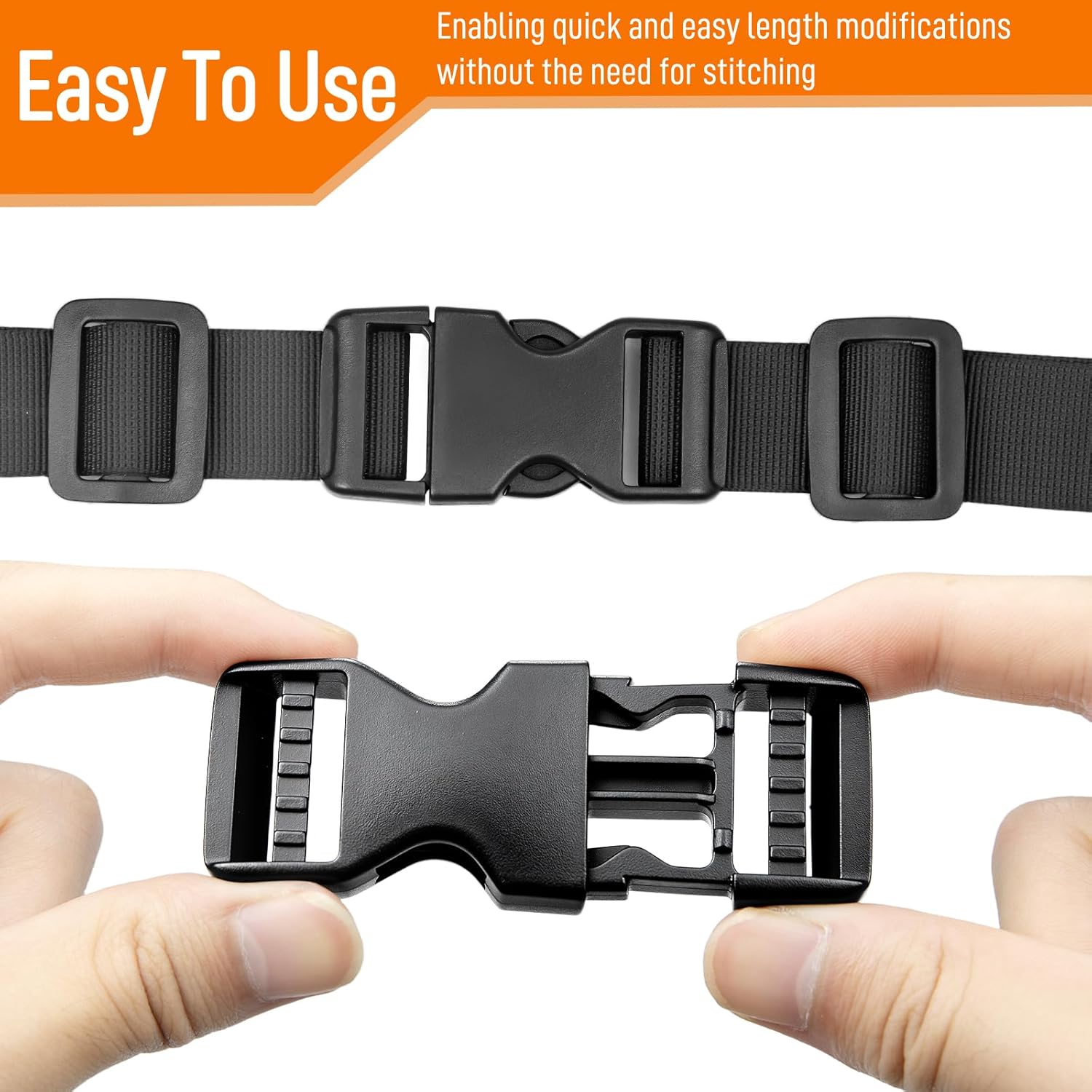 8 Set 1 Inch Side Release Buckles with 16 Slide Clips for Straps - Black Plastic Buckle Fit 1 inch Wide Nylon Webbing Canvas Strap for Webbing, Backpack, Dog Collar, Tactical Gear - Image 4