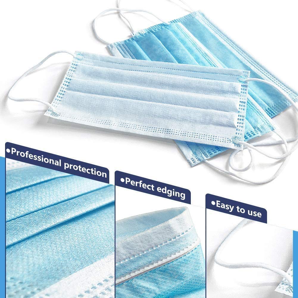 ICOOLIO Medizinische OP-Maske EN 14683 Typ IIR – 3-lagig, BFE ≥ 95 %, Mit Elastischen Ohrschlaufen, 50 Stück, Blau