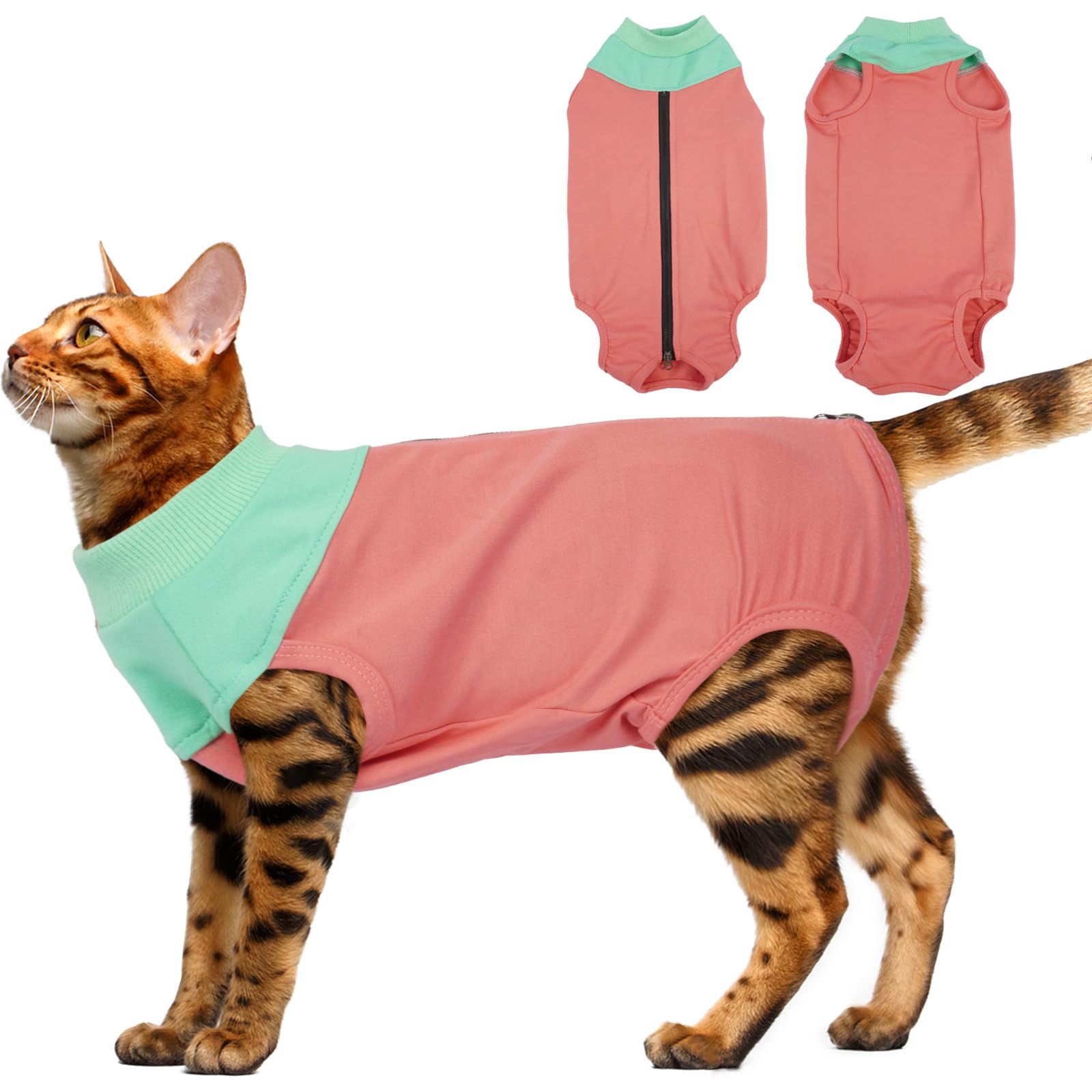 DENTRUN Cat Recovery Suit Sleeveless Cat Post Surgery Suit with Zipper Male Female Abdominal Wounds (Pink, S)