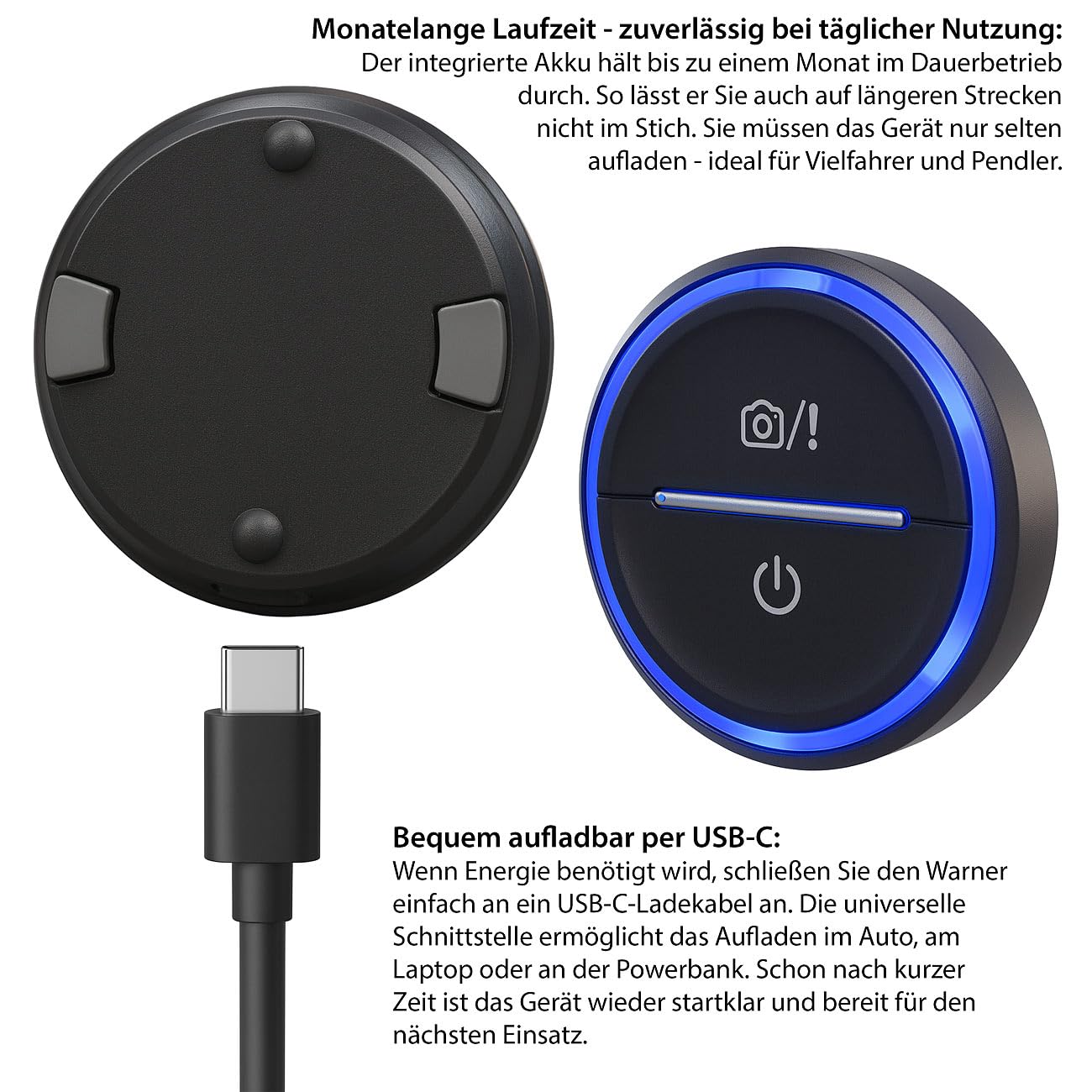 Lescars Blitzerwarner: Akku-Gefahrenstellen-Warner mit Bluetooth und App, Multicolor-LED-Ring (Gefahrstellenwarner, Auto Warnsystem Bluetooth, Laser)