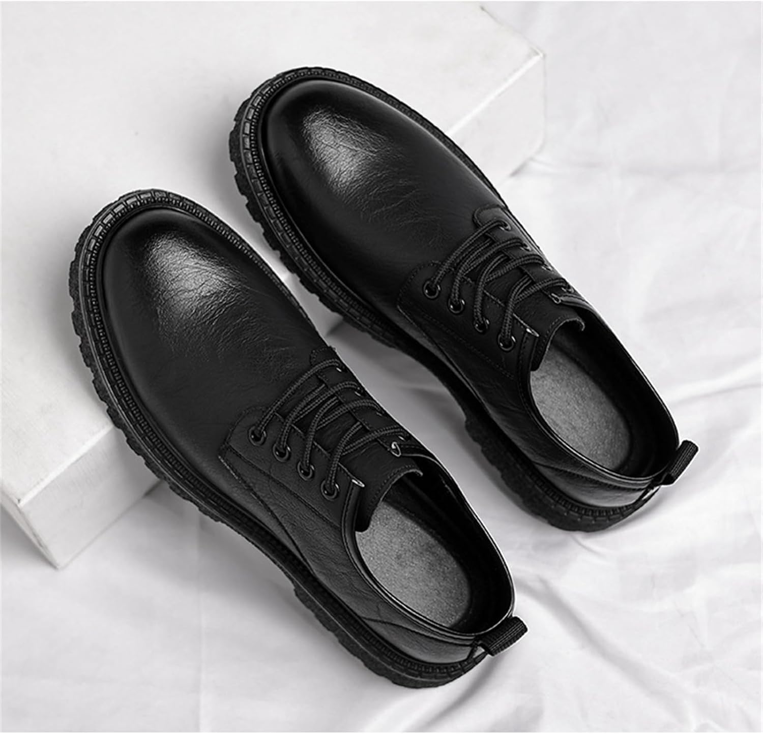 Men's Vintage Leather Lace Up Platform Oxfords Shoes Round Toe Low-Top Non-Slip Soft Business Formal Dress Shoes - Image 4