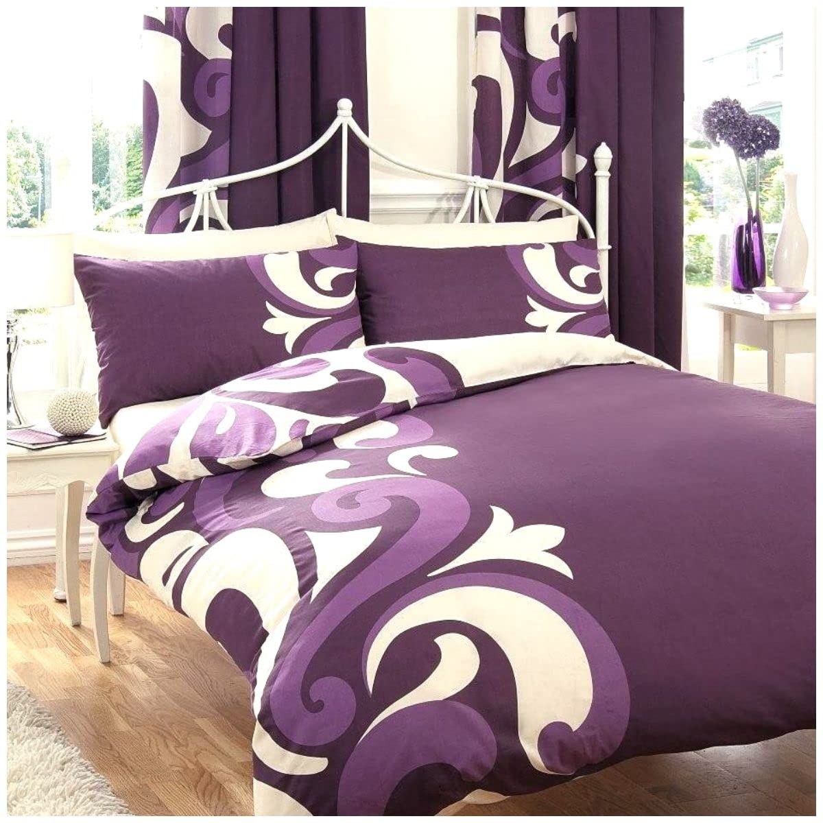GC GAVENO CAVAILIA 3 Piece Floral Duvet Cover King Size, Reversible Grandeur Print Bedding Set, Cosy Comforter Bed Covers, Berry