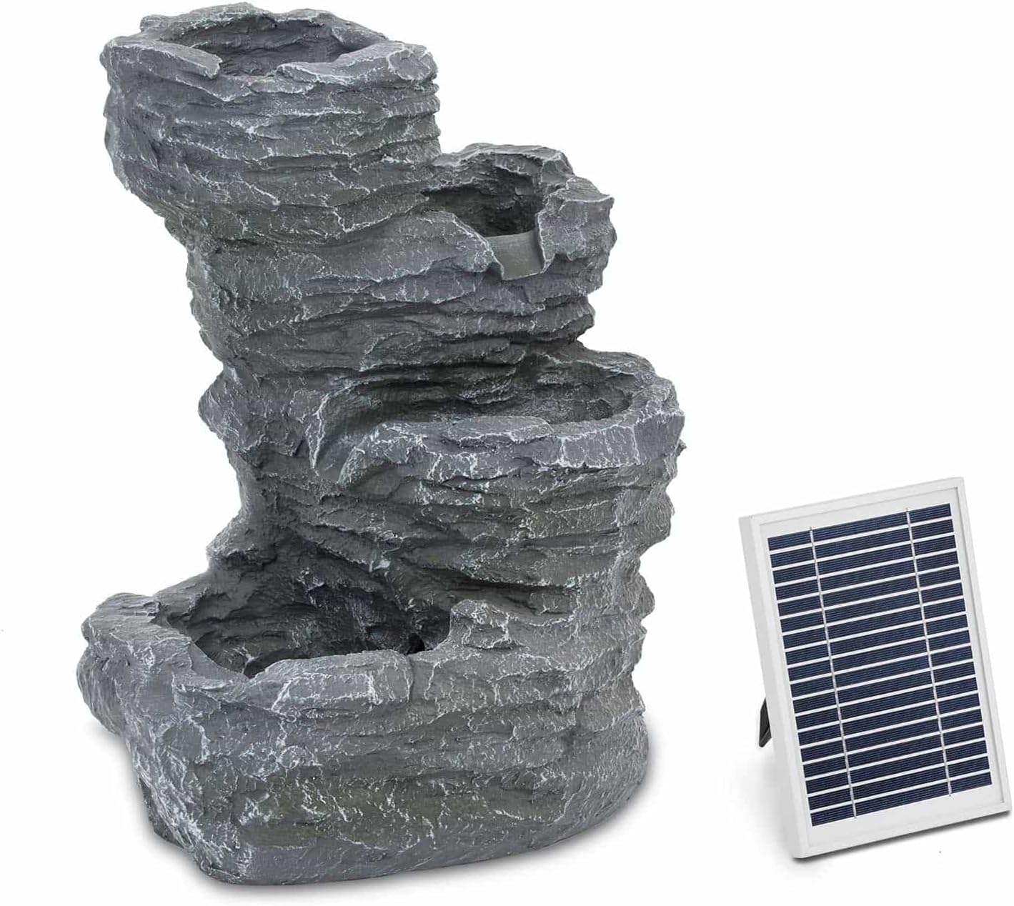 hillvert HT-SF-122 Solar Garden Fountain Stone Cascade 4 Levels LED Lighting Lithium Battery 5 m Cable Polyresin Water Feature Solar Fountain Garden