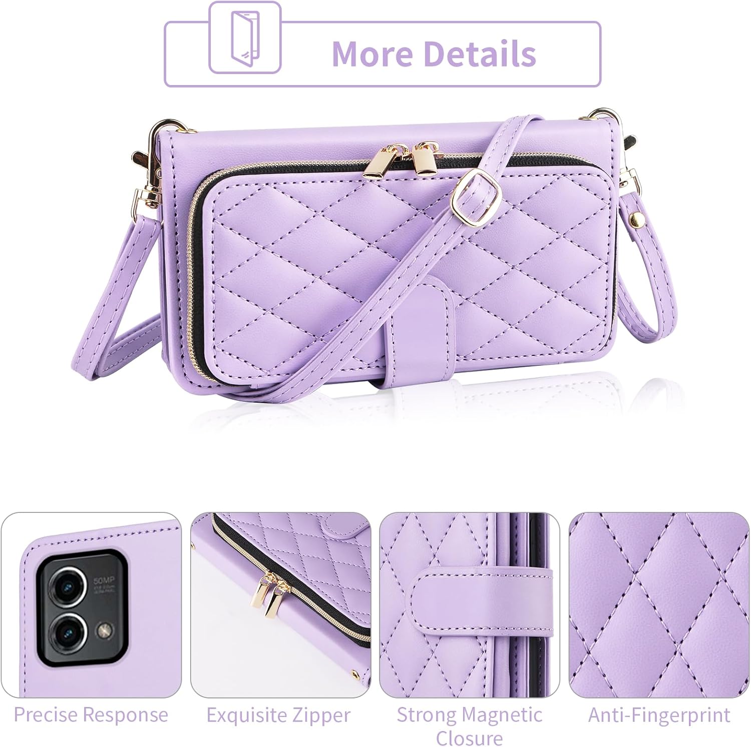 Argyle Wallet Case for Motorola Moto G Stylus 5G 2023 with Wrist Strap Shoulder Strap, 9+ Card Slots Zipper Purse, Luxury PU Leather Stand Phone Cover for GStylus G5 XT2317DL Women Purple