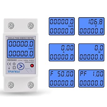 Din Rail Single Phase Energy Meter kWh Power Consumption Meter Wattmeter Voltage Current 80A AC 110V Voltmeter Ammeter LCD Reset Zero KWH 120V