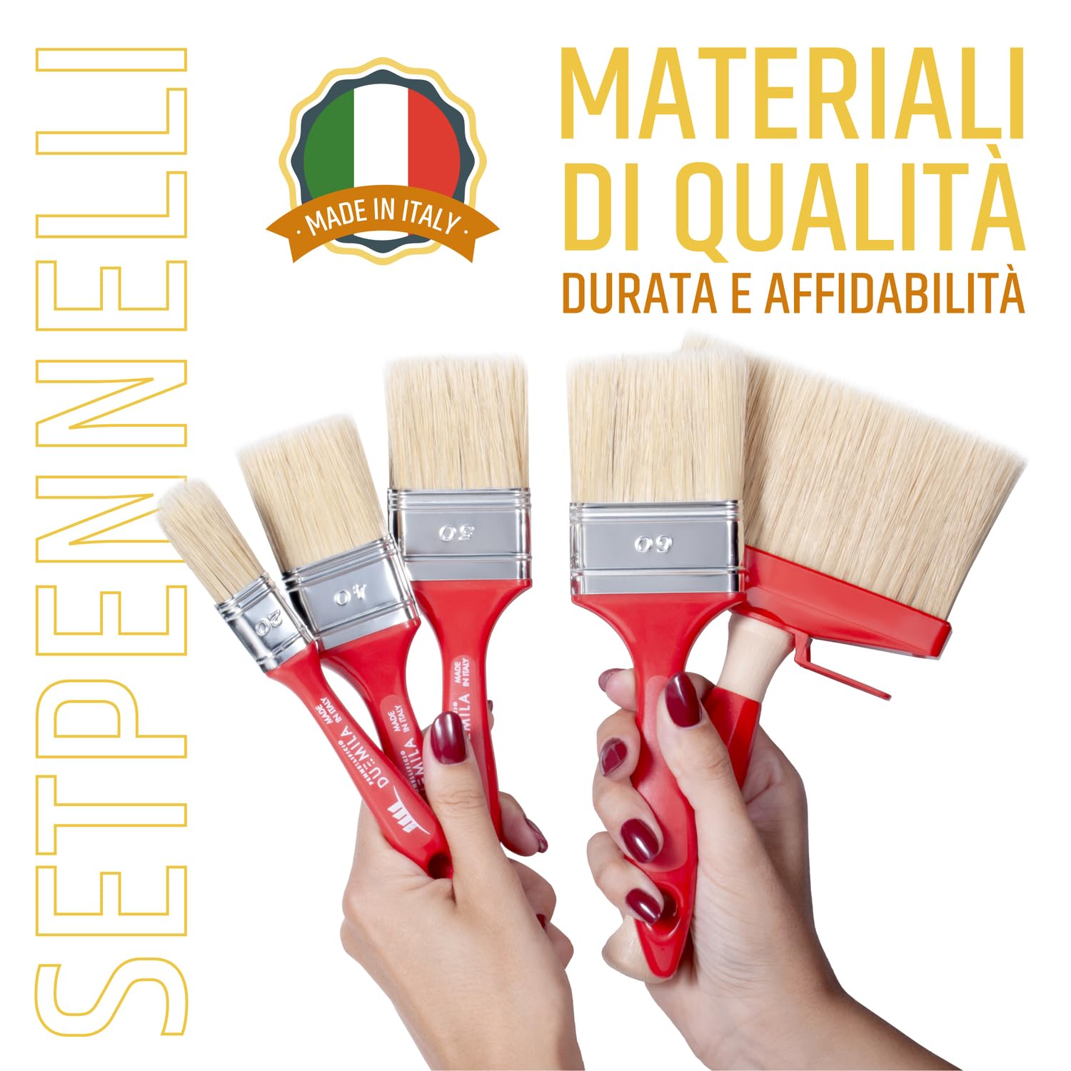 PENNELLIFICIO 2000 | Set mit 5 Pinseln für Malerei, DIY, Pinsel, Deckenleuchte, Ovalinpinsel, Lackier-Set, für allgemeine Anwendungen und kleine Arbeiten – Made in Italy