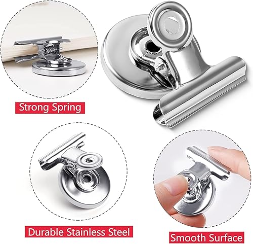 Miniatura 5 de VNDUEEY Paquete de 12 imanes para nevera, clips magnéticos fuertes, clips magnéticos para pizarra blanca, casillero, exhibiciones de fotos, cocina,