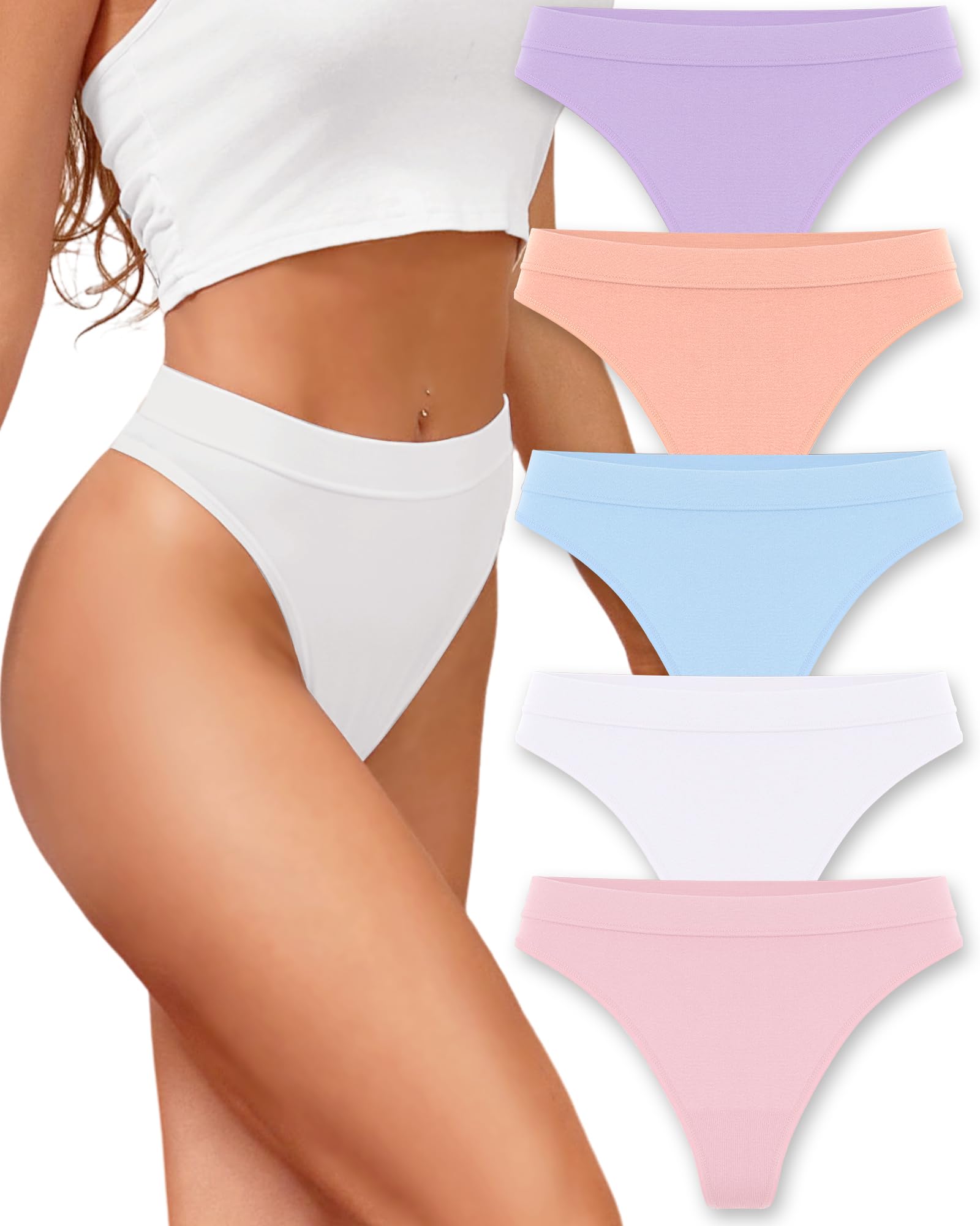 High Waisted Thongs for Women Panties Tangas Sport Seamless Underwear 6Pack | High Rise,Tagless,Soft,Breathable,Cute,High Cut,Stretchy,Moisture Wicking,Yoga,Fitness,Workout,Work,Sleeping,Gym,Daily,S-XL
