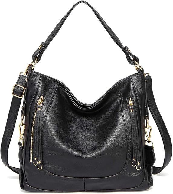 Kasgo Hobo Bag for Women, Fashion PU Leather Handbag Large Shoulder Bag Tote Bag for Ladies Work Daily Use with Detachable Shoulder Strap Black