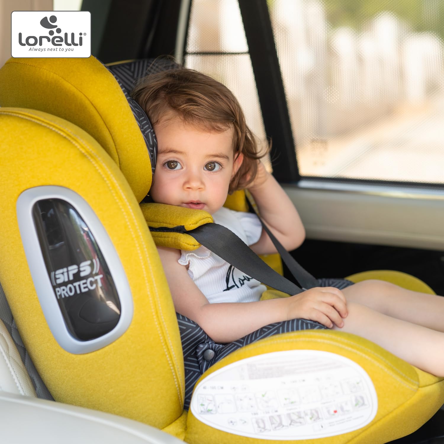 Lorelli Auto Kindersitz Phoenix mit Isofix, 360 Grad drehbar, (0-36 kg) Mitwachsender Autositz i-Size 40-150cm - Gruppe 0+/1/2/3, Babysitz ab Geburt, 5-Punkt-Gurt, Einstellbare Kopfstütze, gelb