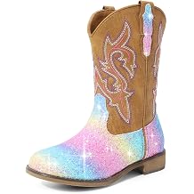 DREAM PAIRS Girls Cowgirl Boots Glitter Toddler Cowboy Boots Child Mid Calf Riding Shoes Party Birthday Dress Up for Toddler/Little/Big Kid