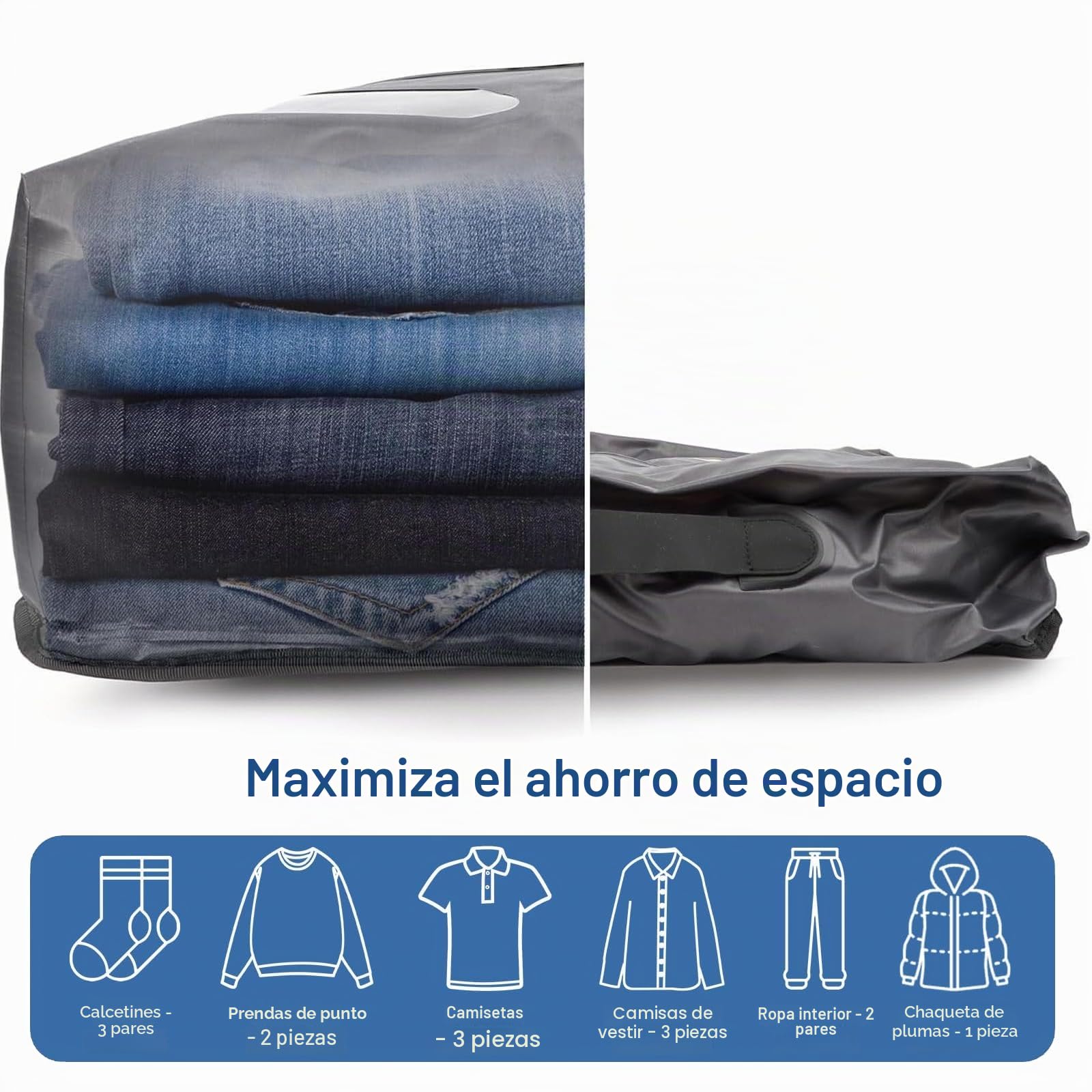 3 Piezas Bolsas Vacio Ropa, Bolsas Vacio Ropa Viaje, Bolsas Compresion Viaje, con ventana transparente y asa, ahorra espacio, para maleta, mochila