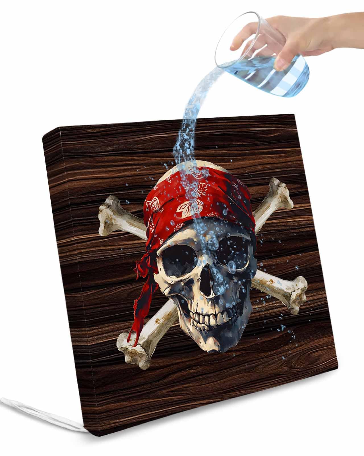 2 Pack Horror Skull Waterproof Cushion Covers with Ties, Outdoor Patio Chaise Lounge Chair Seat Cushion Slip Covers Replacement(Only Cover) Abstract Skeleton Wooden Vintage 20