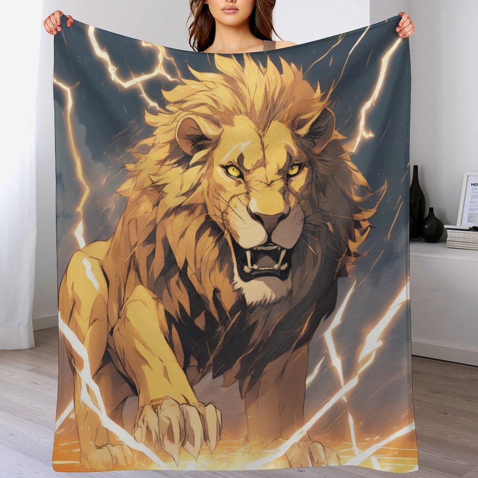 Couverture lion flanelle plaid doux lit canapé extérieur 100x130
