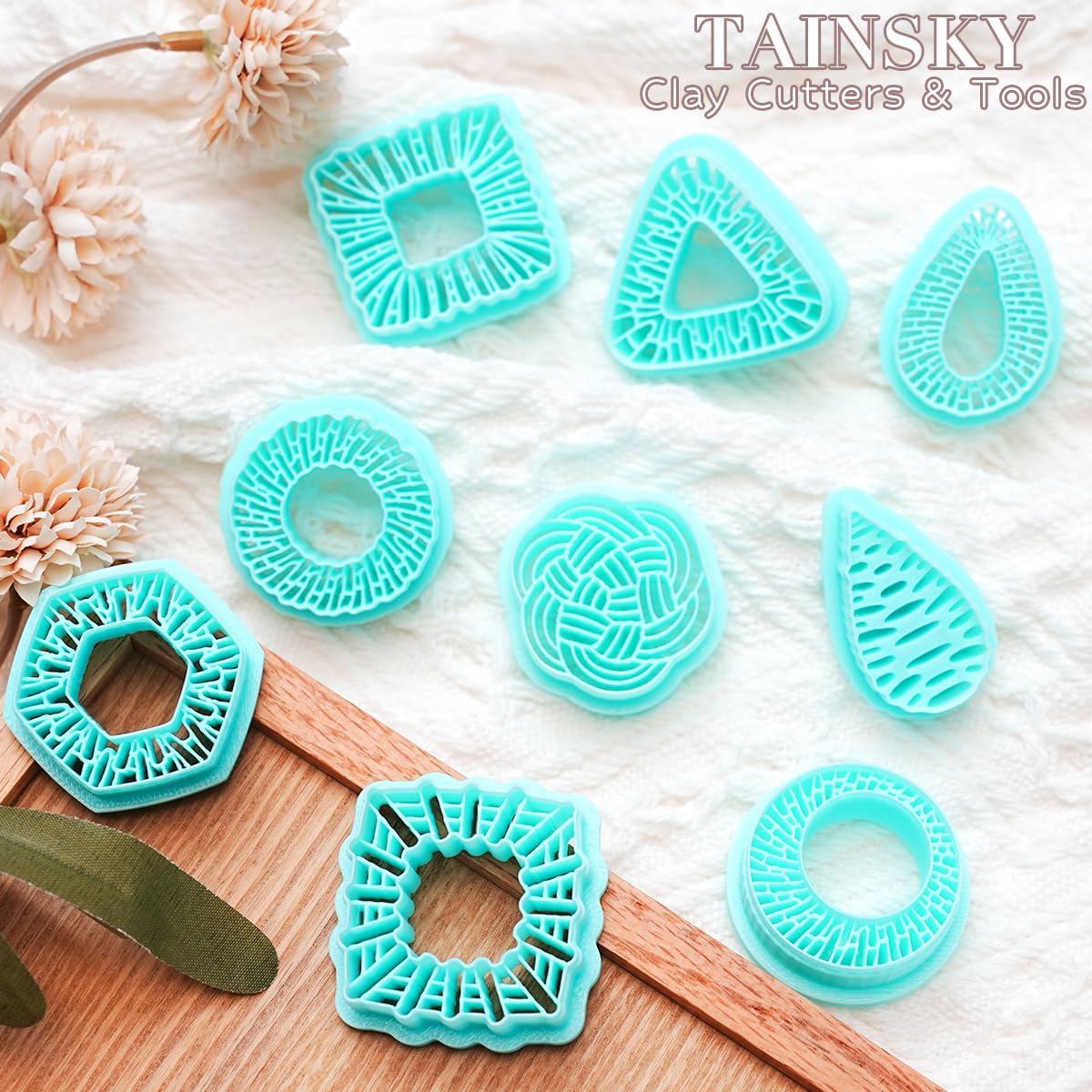 TAINSKY Rattan Polymer Clay Cutters, Boho Polymer Clay Cutters for Earrings, Rattan Circle Polymer Clay Cutters for Earrings Jewelry Making, Rattan Square Clay Cutters for Polymer Clay Jewelry
