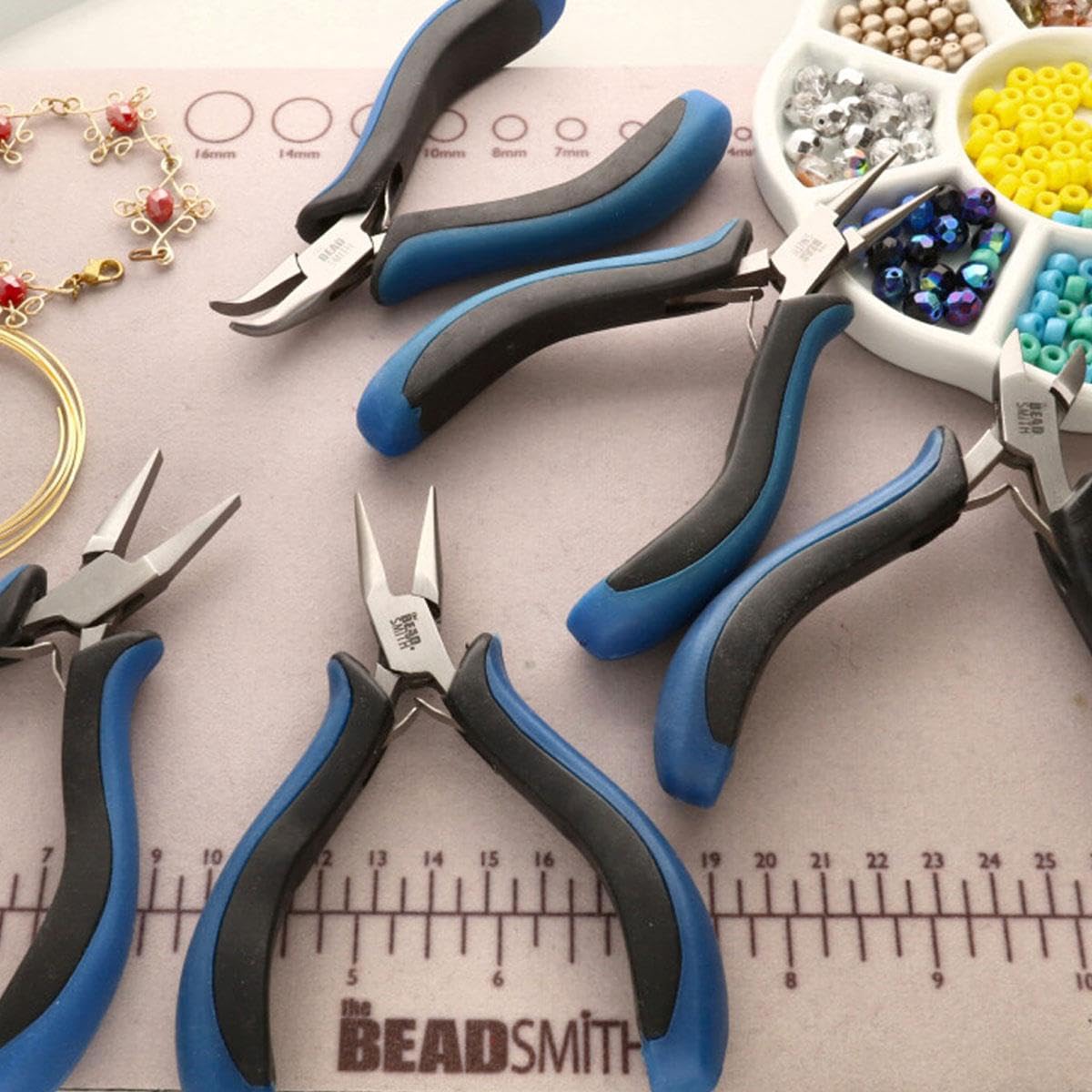 The Beadsmith Zestaw szczypiec ergonomicznych – 5-częściowy zestaw: nosek łańcuchowy, okrągły nos, płaski nos, wygięty nosek łańcuchowy i półprzezroczysty nóż boczny - bardzo cienkie końcówki, wygodny