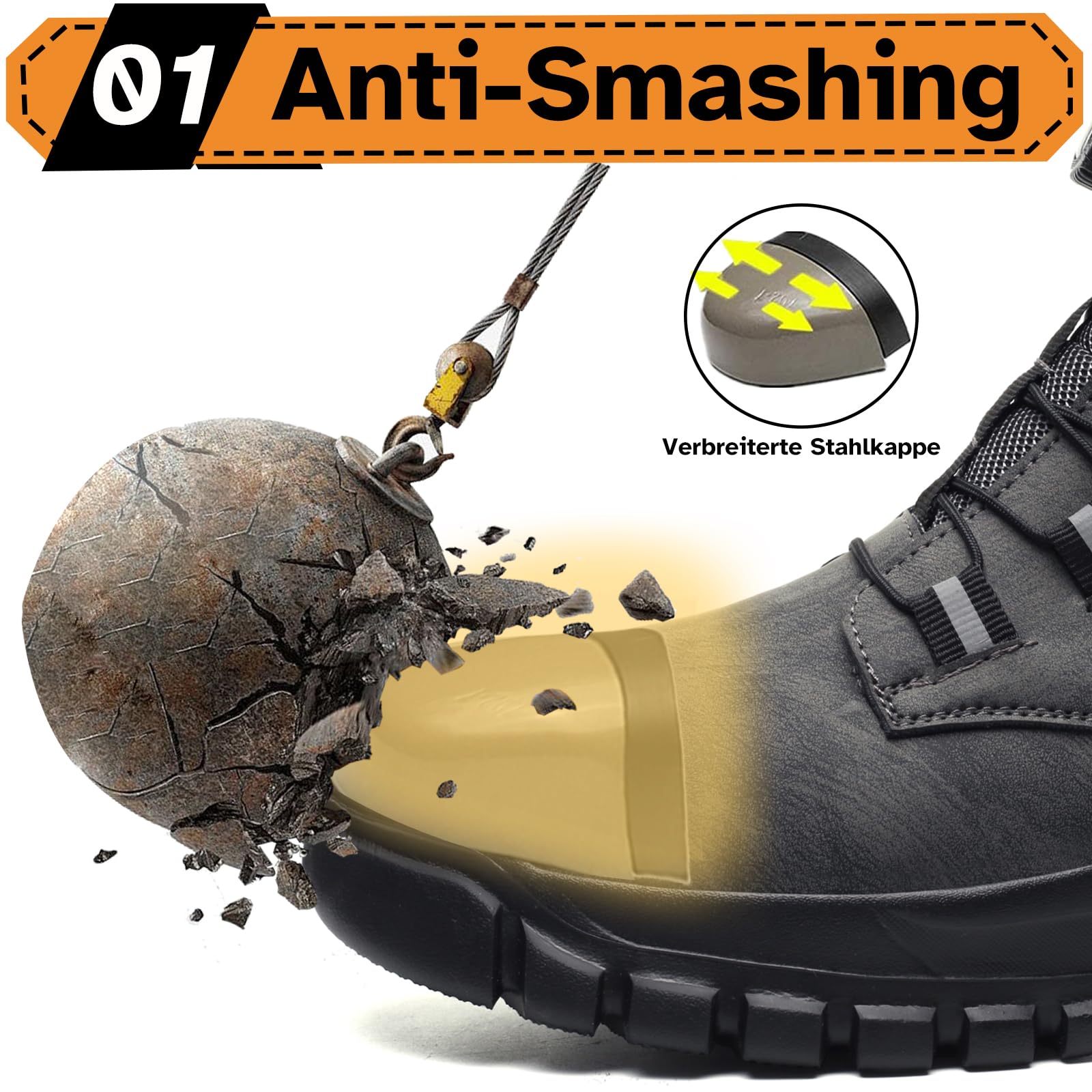 Zapatos de seguridad para hombre y mujer, ligeros, puntera de acero, transpirables, botas de seguridad antideslizantes, botas de trabajo con botón giratorio
