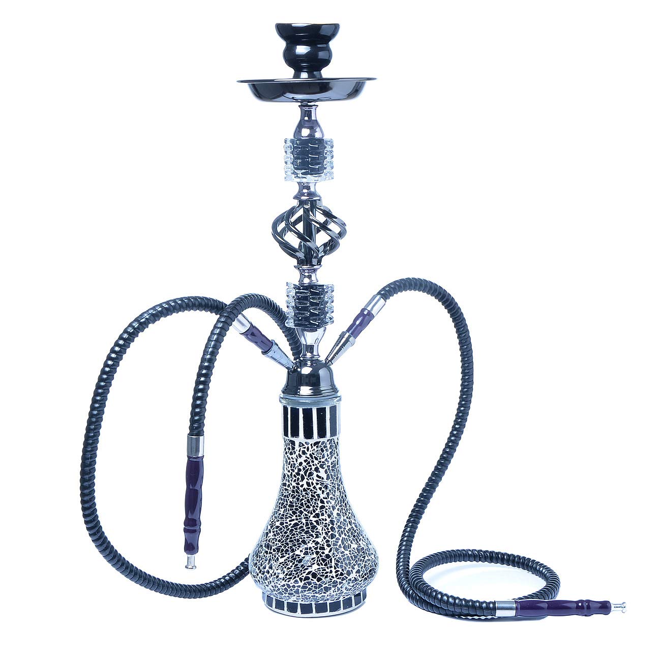 Manguera Hookah Vidrio Florero Shisha con Clip de Carbón Gratis, Cachimba de Papel de Aluminio Que Incluye un Tazón de Cerámica Y Una Rejilla de Carbón, Juego de Cachimba,Negro