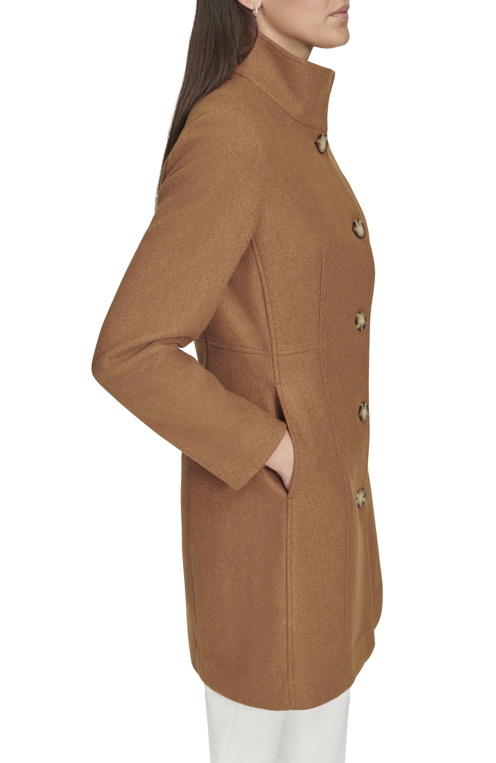 Calvin Klein Damen Faux Wool Coat – Long Button Front Dress Coat With Stand Collar Erbsenmantel (1er Pack)