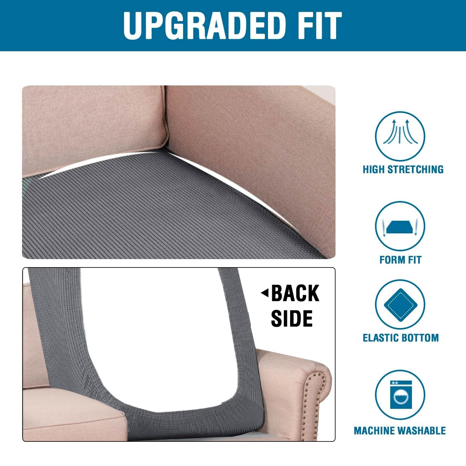 Fundas De Cojín De Asiento H.VERSAILTEX – Tela Jacquard Elástica – Pack De 3 Para Sofá De 3 Plazas (Gris)