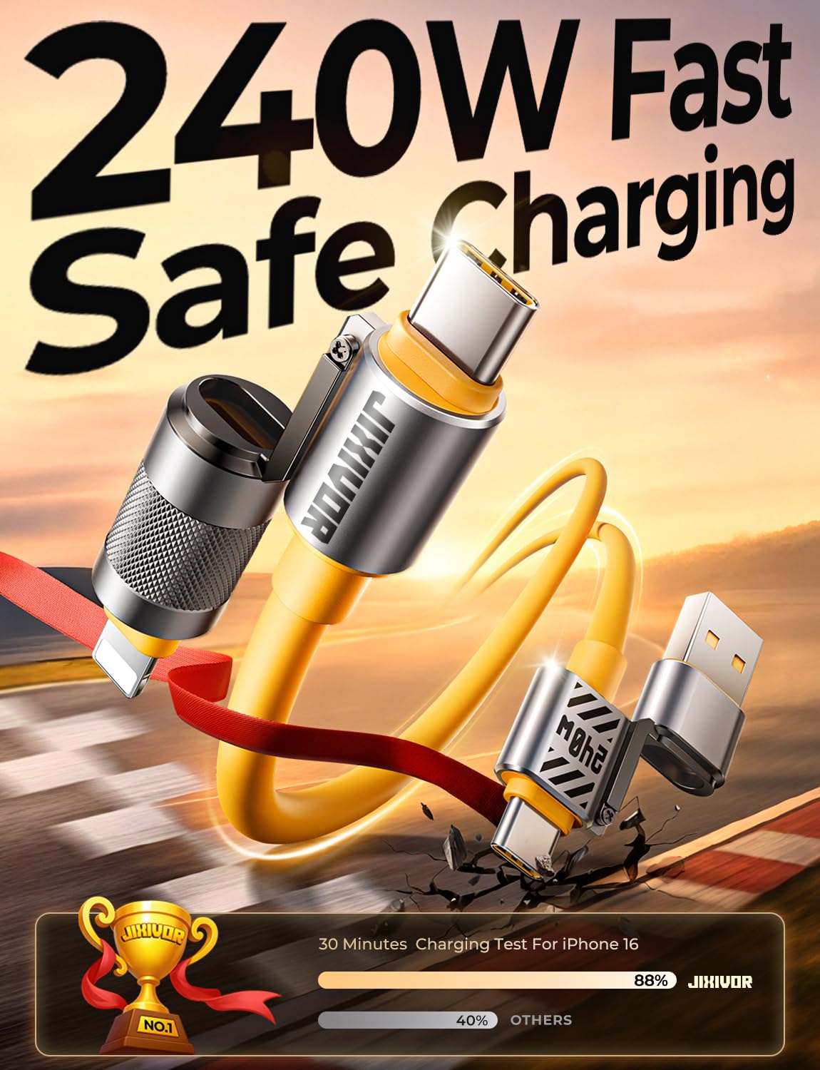 Cavo di ricarica 4 in 1 da USB C a Lightning da 240 W per auto, da USB-A/C a Lightning/Type-C per iPhone Air 17 16 Pro Max/Samsung/MacBook/iPad/Switch, caricabatterie multi cavi per tutti i