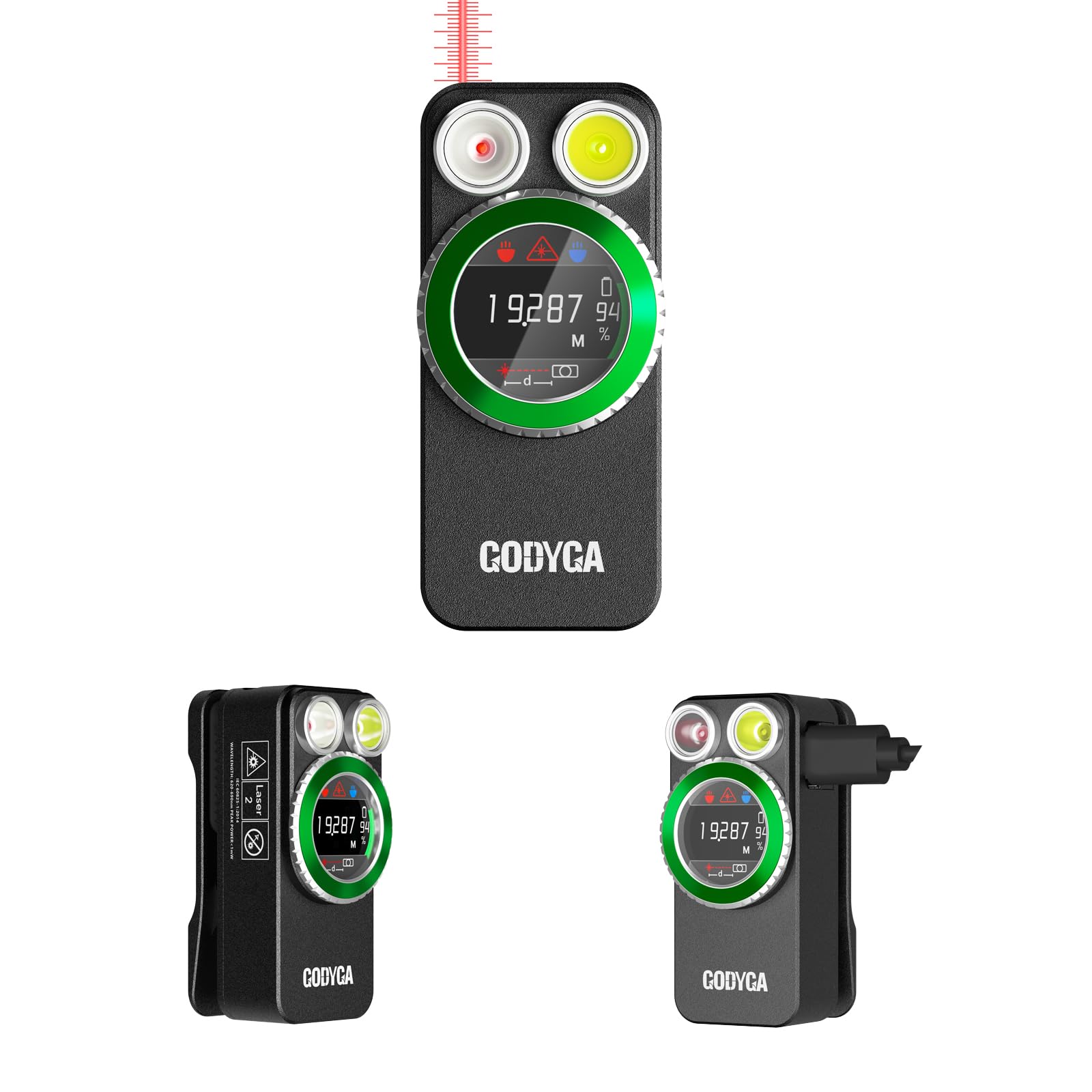 Godyga TorchEye RD Smarte Mini Taschenlampe mit Laser-Entfernungsmesser, 650 LM weißes & Rotes Licht, Display für Akkustand & Restlaufzeit, USB-C, Magnetfuß für Notfälle, Messungen in Innenräumen