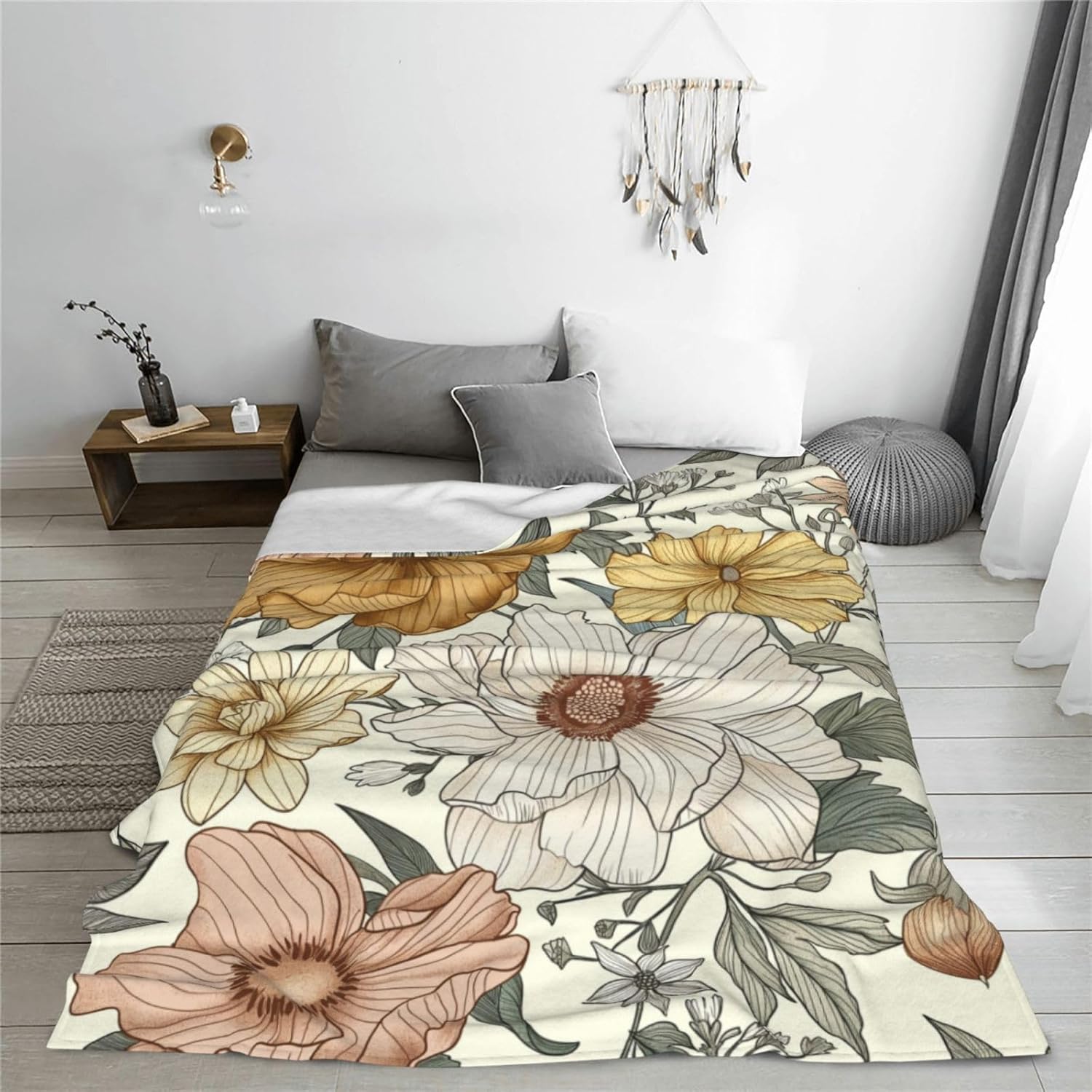 Vintage Floral Blanket Gifts for Women Girls Soft Warm Lightweight Cozy Flower Throw Blankets for Bed Sofa Living Room Couch Home Decor 50"x60"