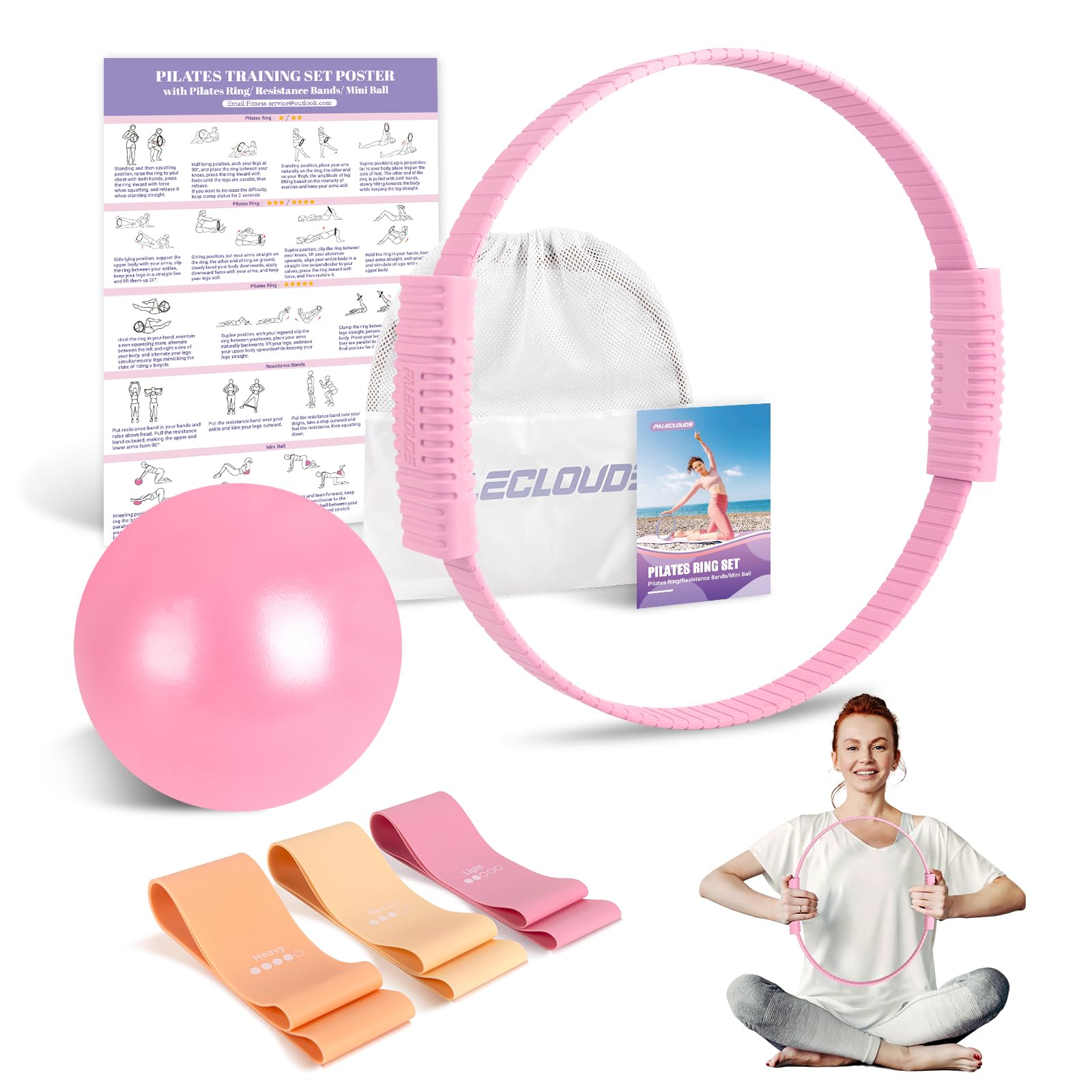 Pilates Essentials Kit for Women, 13.5" Pilates Ring and Ball Set with Resistance Bands for Home Workouts, Portable Pilates Kit with Bag & Training Poster for Full Body Exercise