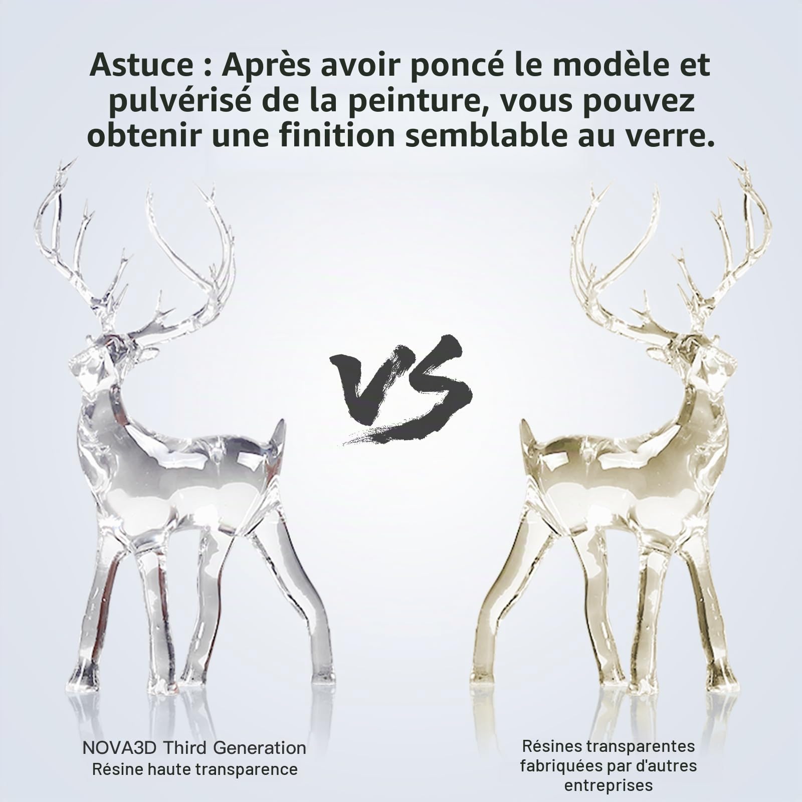 NOVA3D Résine d'impression 3D hautement transparente - Anti-jaunissement - Robuste - Faible odeur - Durcissement UV 405 nm - Pour imprimante 3D LCD/DLP (1000 G)