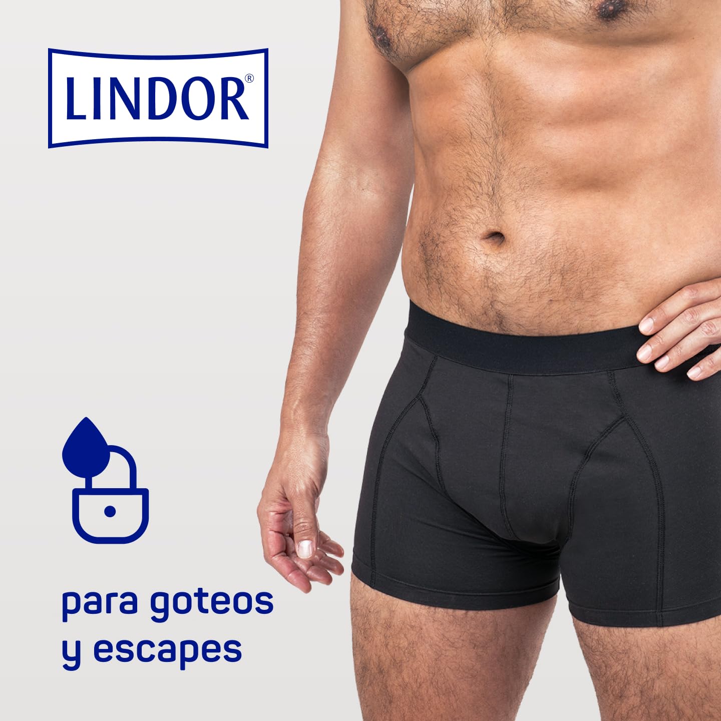 LINDOR MEN - Calzoncillos Absorbentes de Incontinencia, Boxers Protectores para Goteos y Pérdidas, Talla L, Lavables a 60° C, sin Biocidas, Oeko-Tex, Aptos para Secado en Secadora, 5 Uds