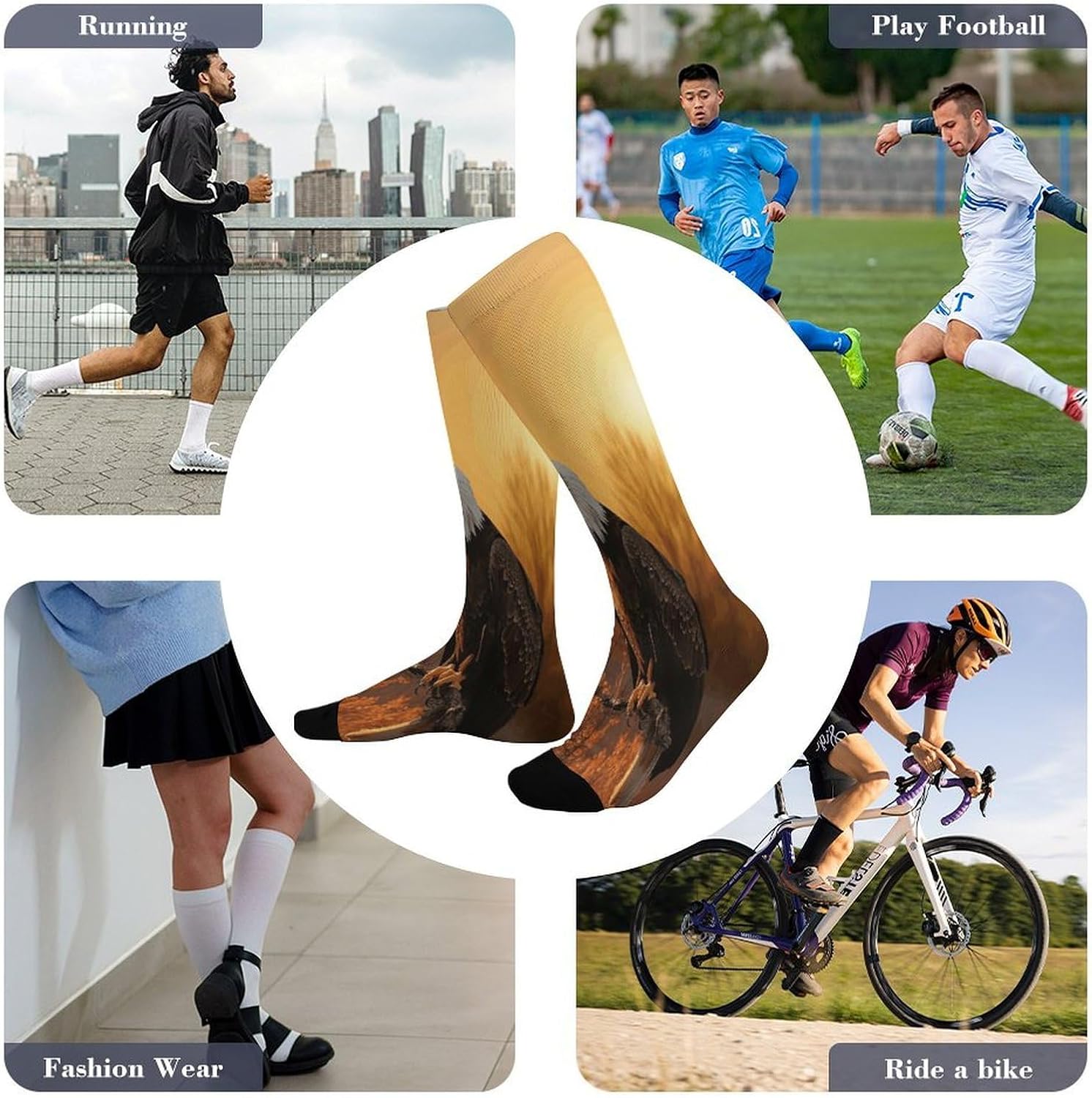 Golden Sunset Bald Eagle Compression Sock Circulation Support Socks Lightweight Knee High Tube Sock Over-The-Calf Sock for Adult